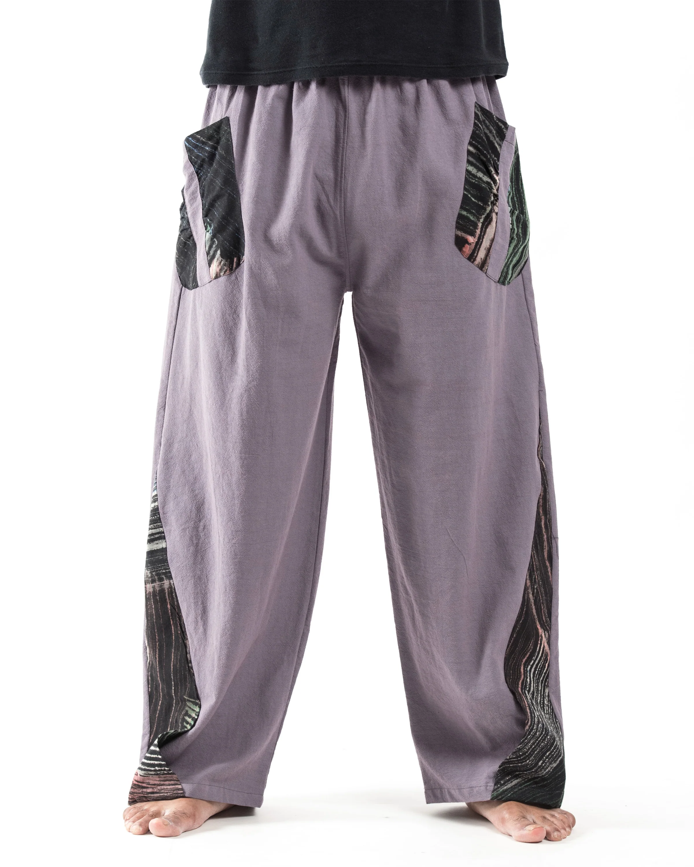 Thai Cotton Men's Pants With Hill Tribe Trim in Violet - Image 2