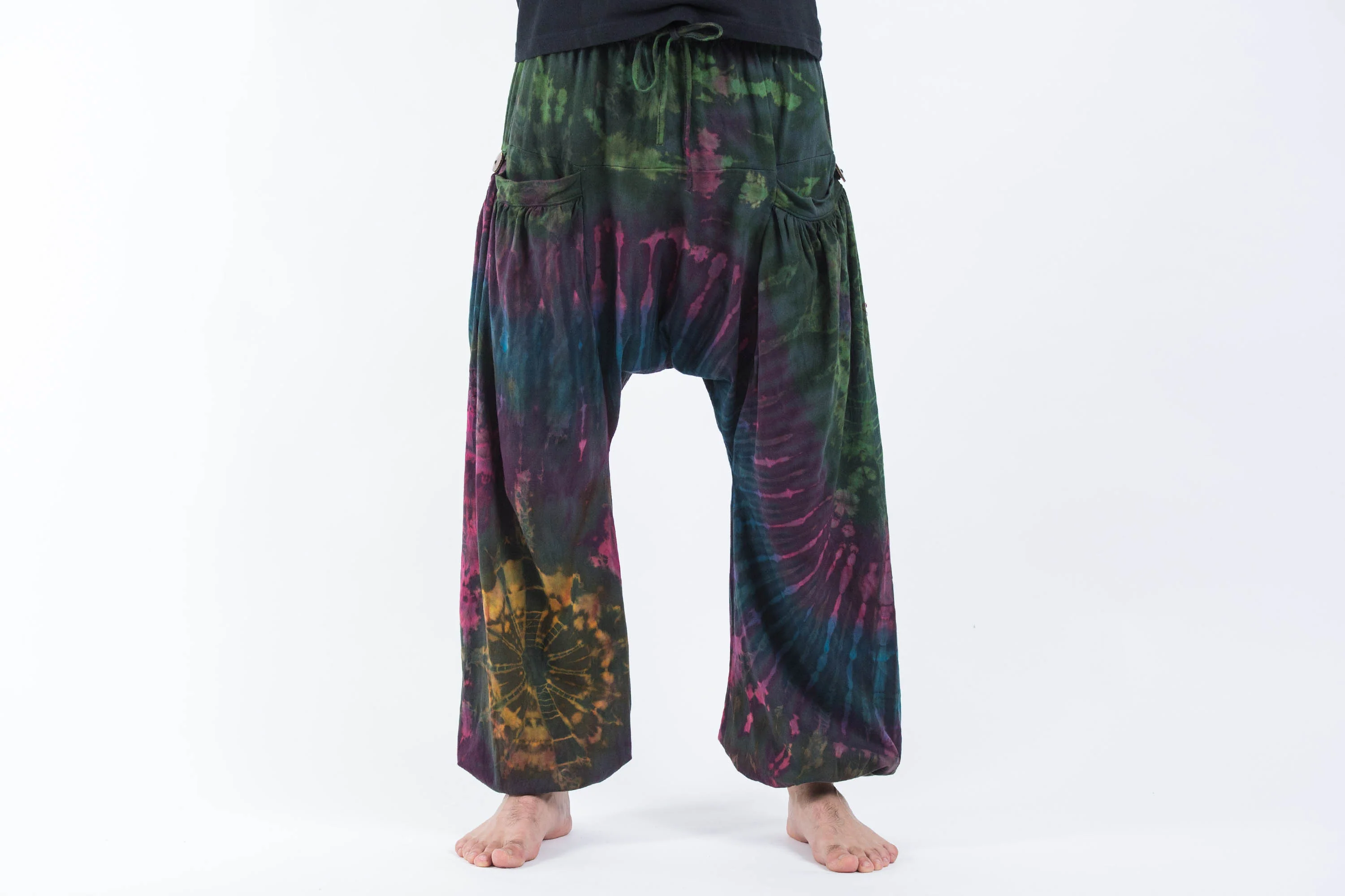Tie Dye Cotton Men Harem Pants in Green Indigo - Image 2