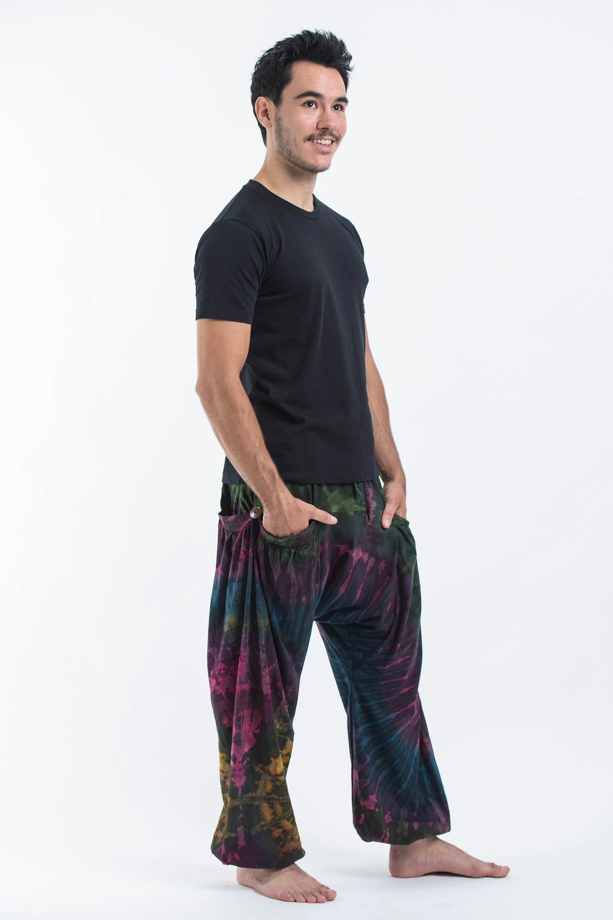 Tie Dye Cotton Men Harem Pants in Green Indigo - Image 3