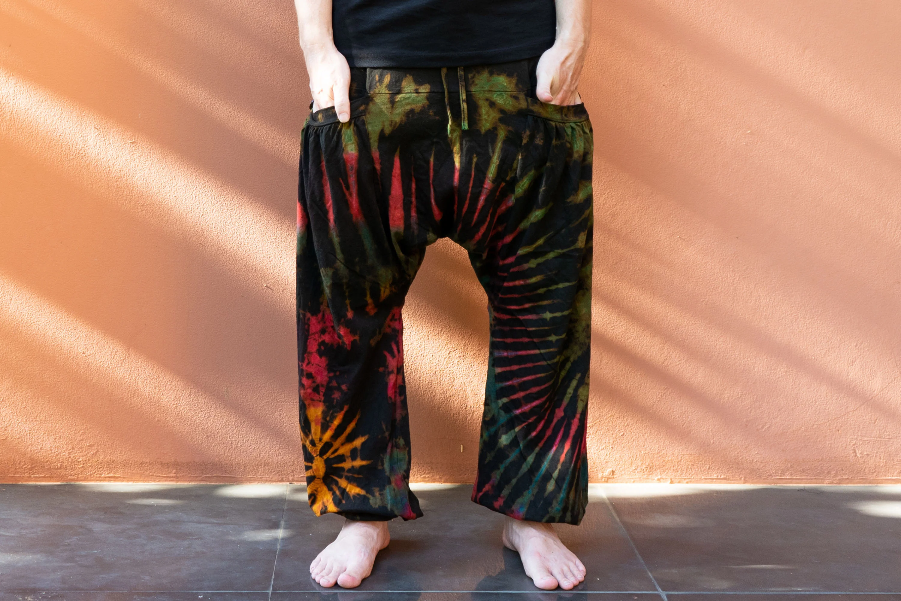 Tie Dye Cotton Men Harem Pants in Magenta Brown - Image 2