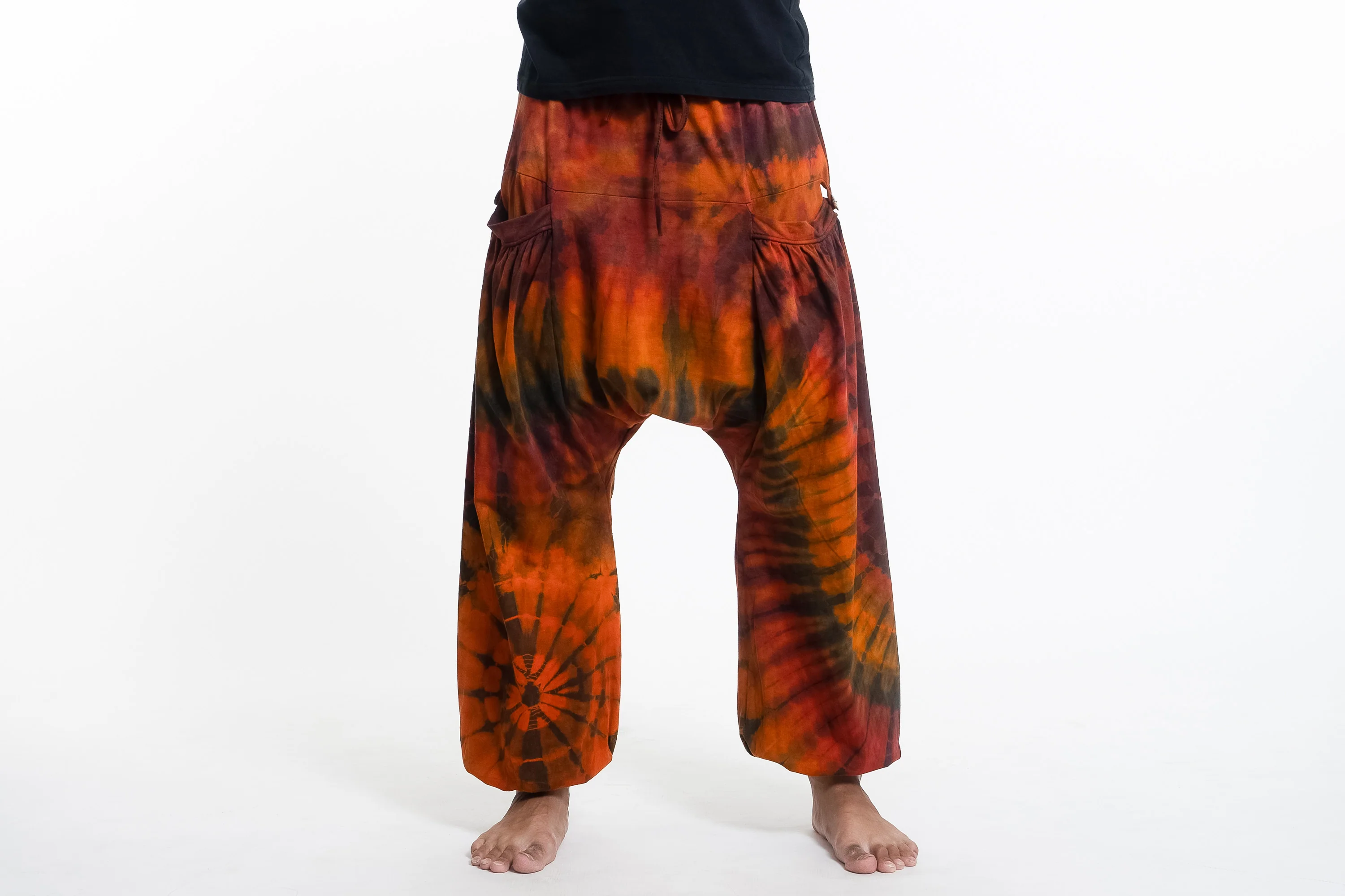 Tie Dye Cotton Men Harem Pants in Orange - Image 2
