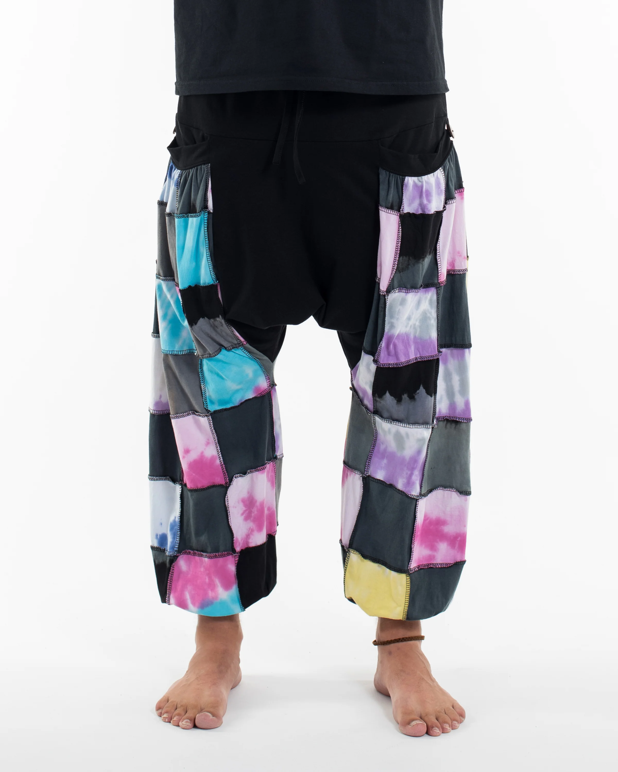 Tie Dye Cotton Men Harem Pants in Patchwork Black Candy - Image 2