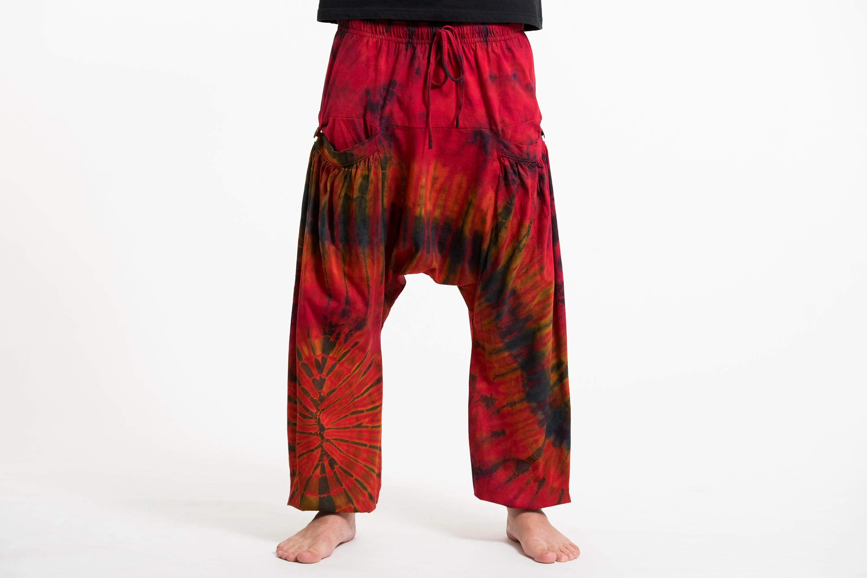 Tie Dye Cotton Men Harem Pants in Red - Image 2