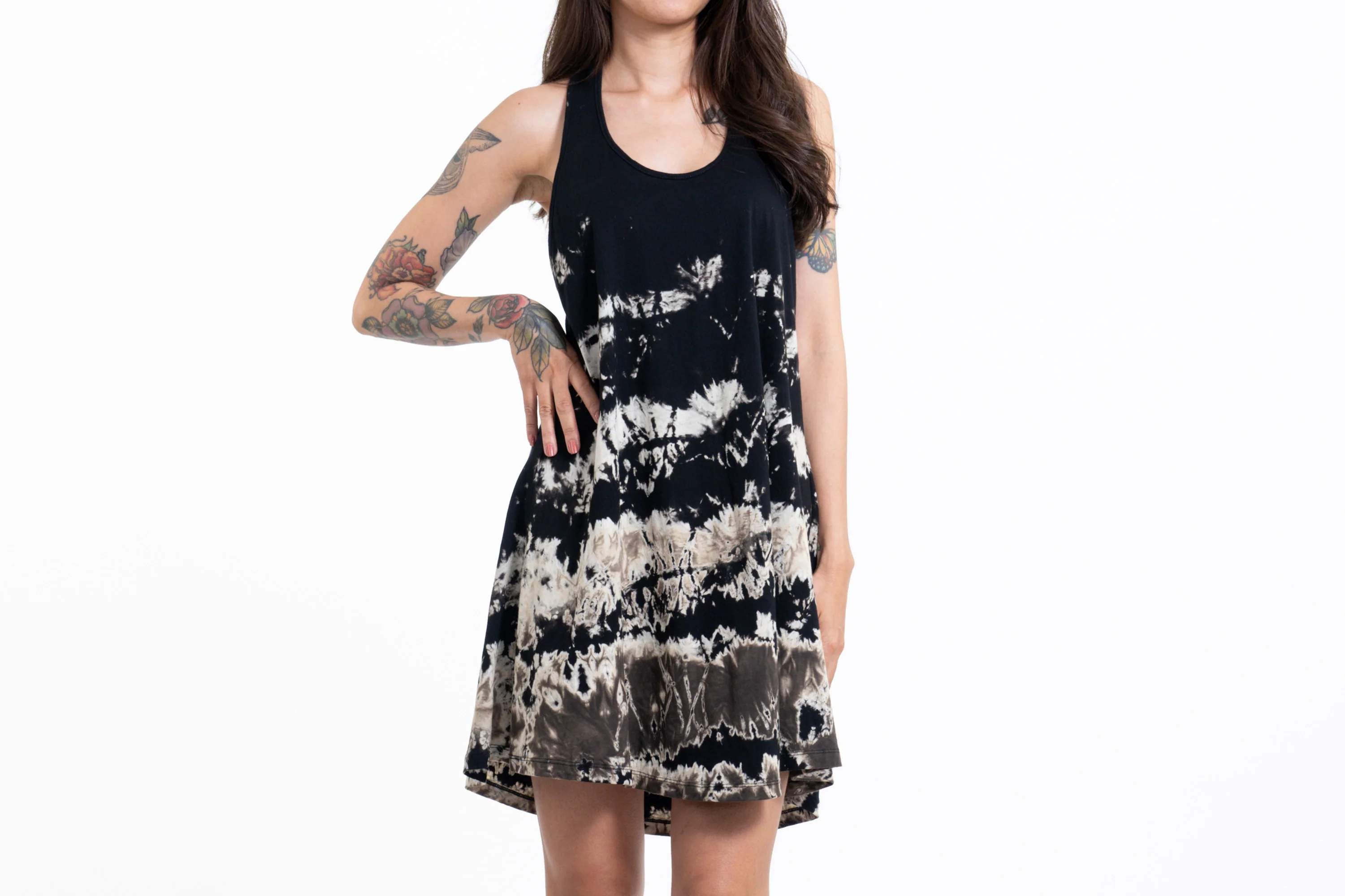 Tie Dye Cotton Tank Dress in Black 05 - Image 2