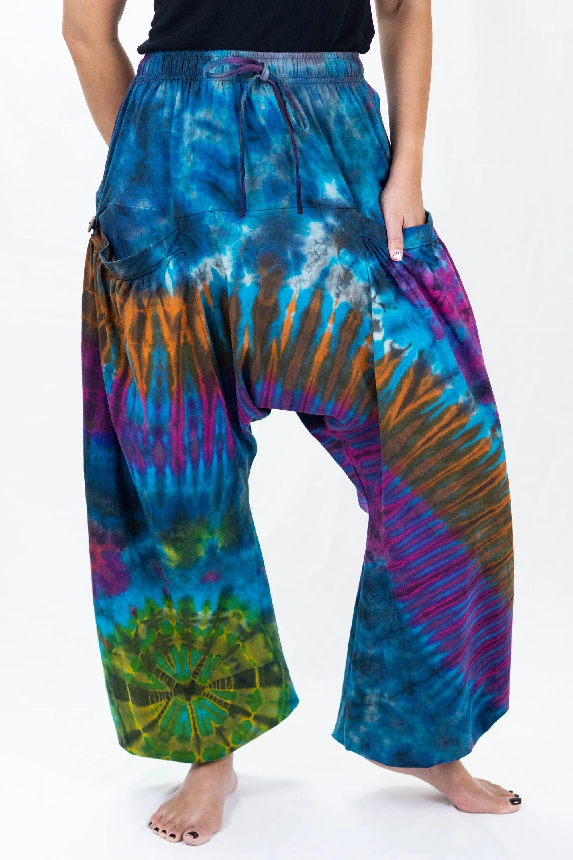 Tie Dye Cotton Women Harem Pants in Blue Magenta