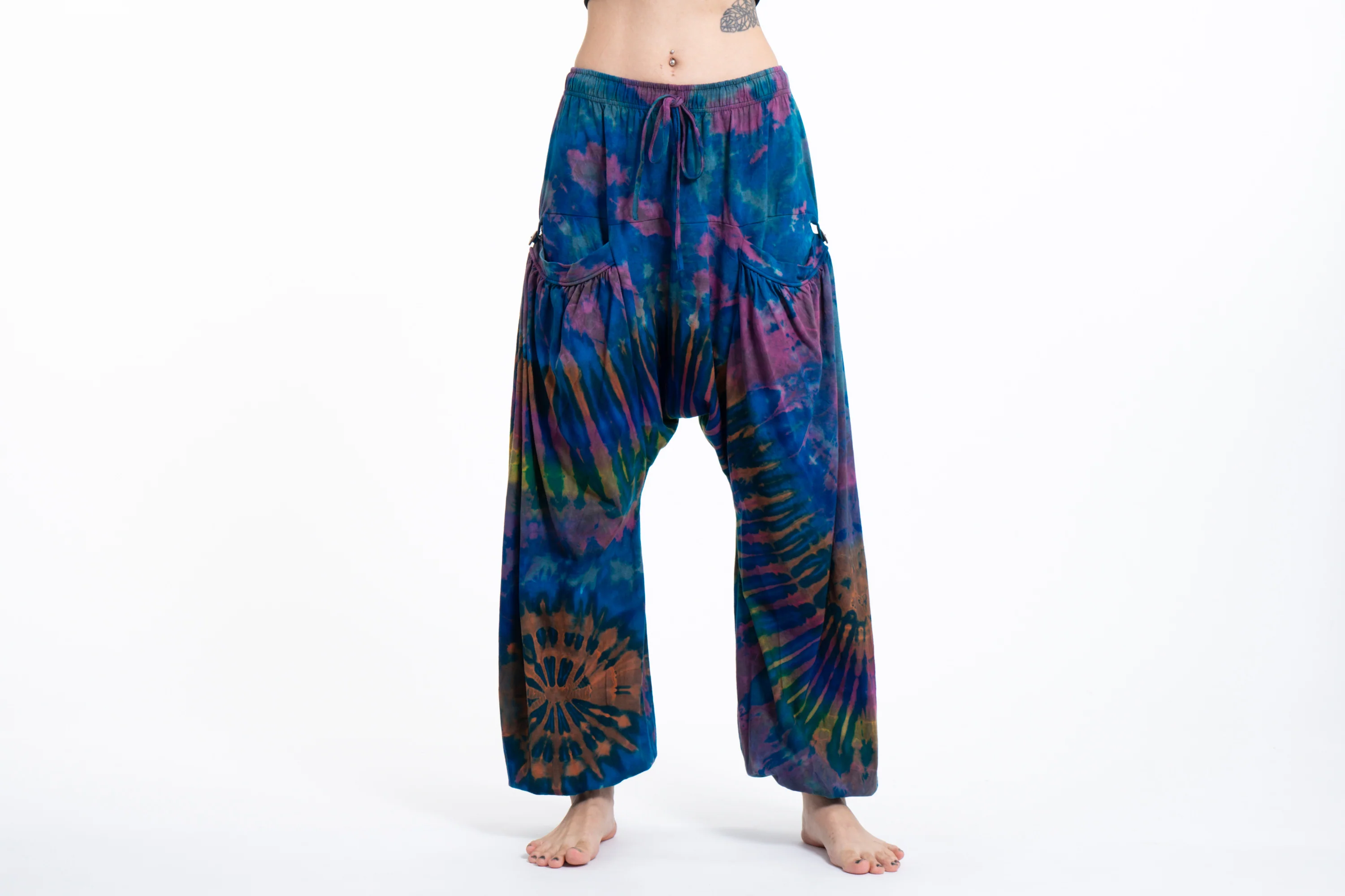 Tie Dye Cotton Women Harem Pants in Blue Orange - Image 2