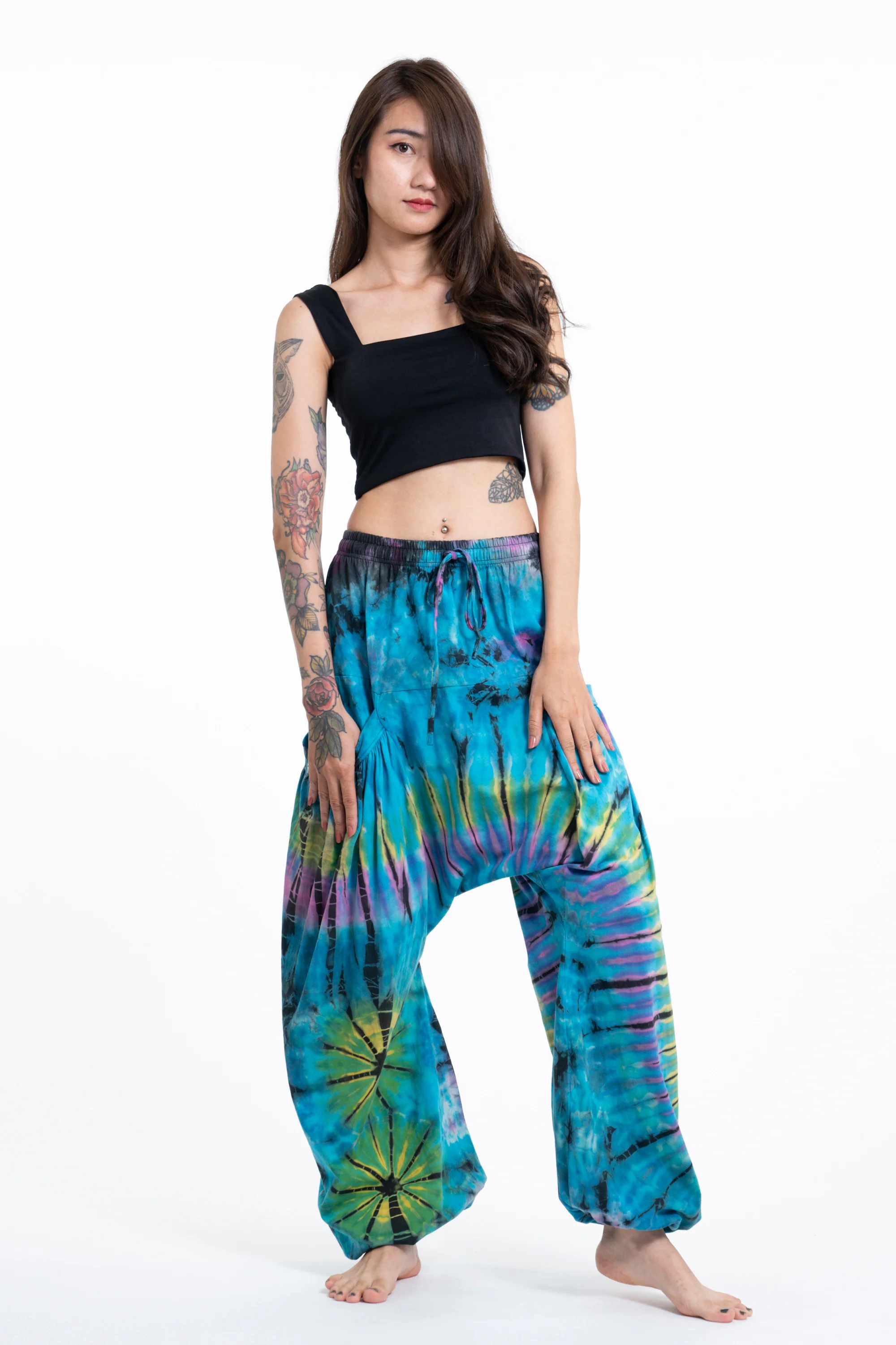 Tie Dye Cotton Women Harem Pants in Blue Pastel