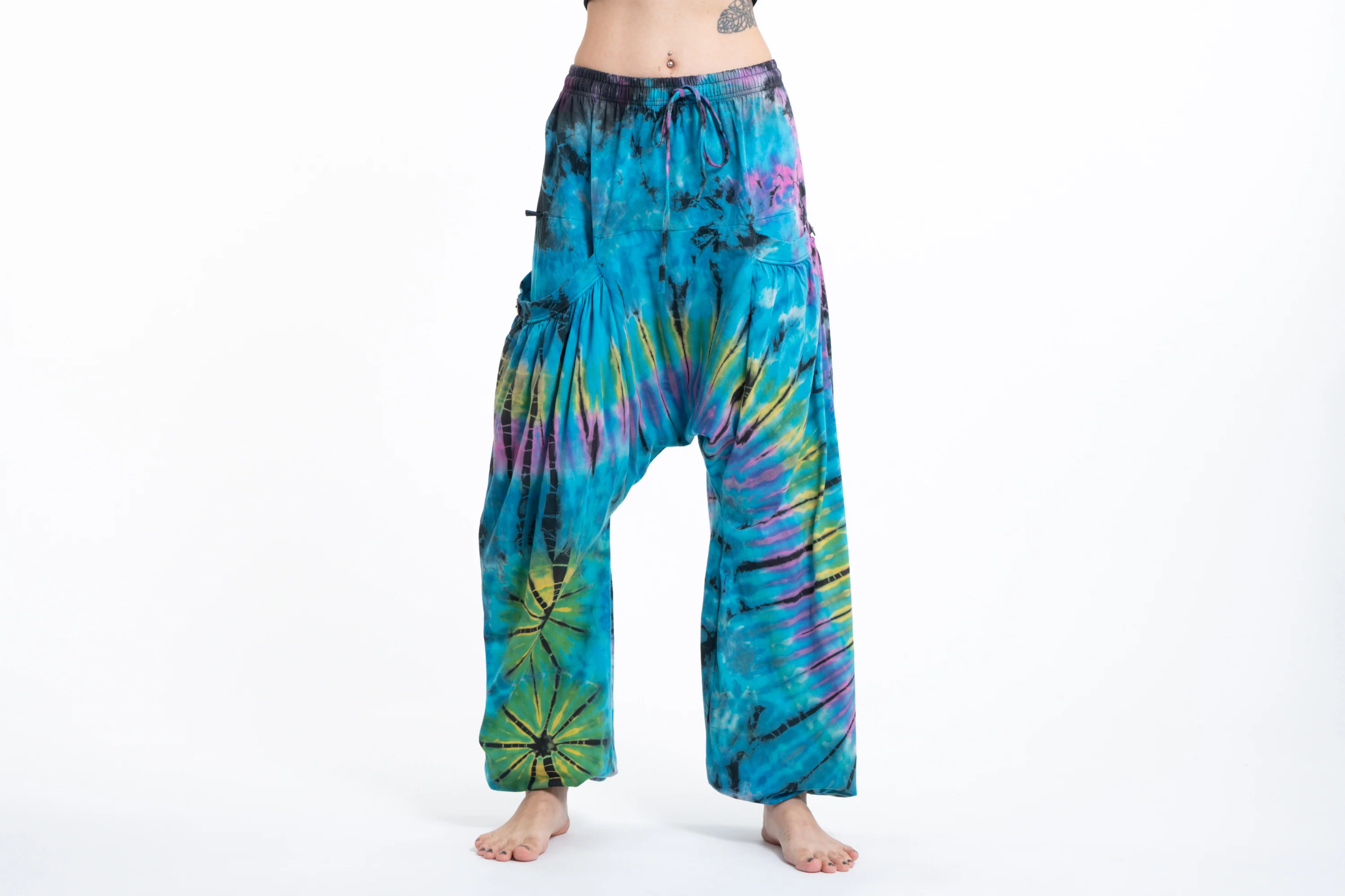 Tie Dye Cotton Women Harem Pants in Blue Pastel - Image 2