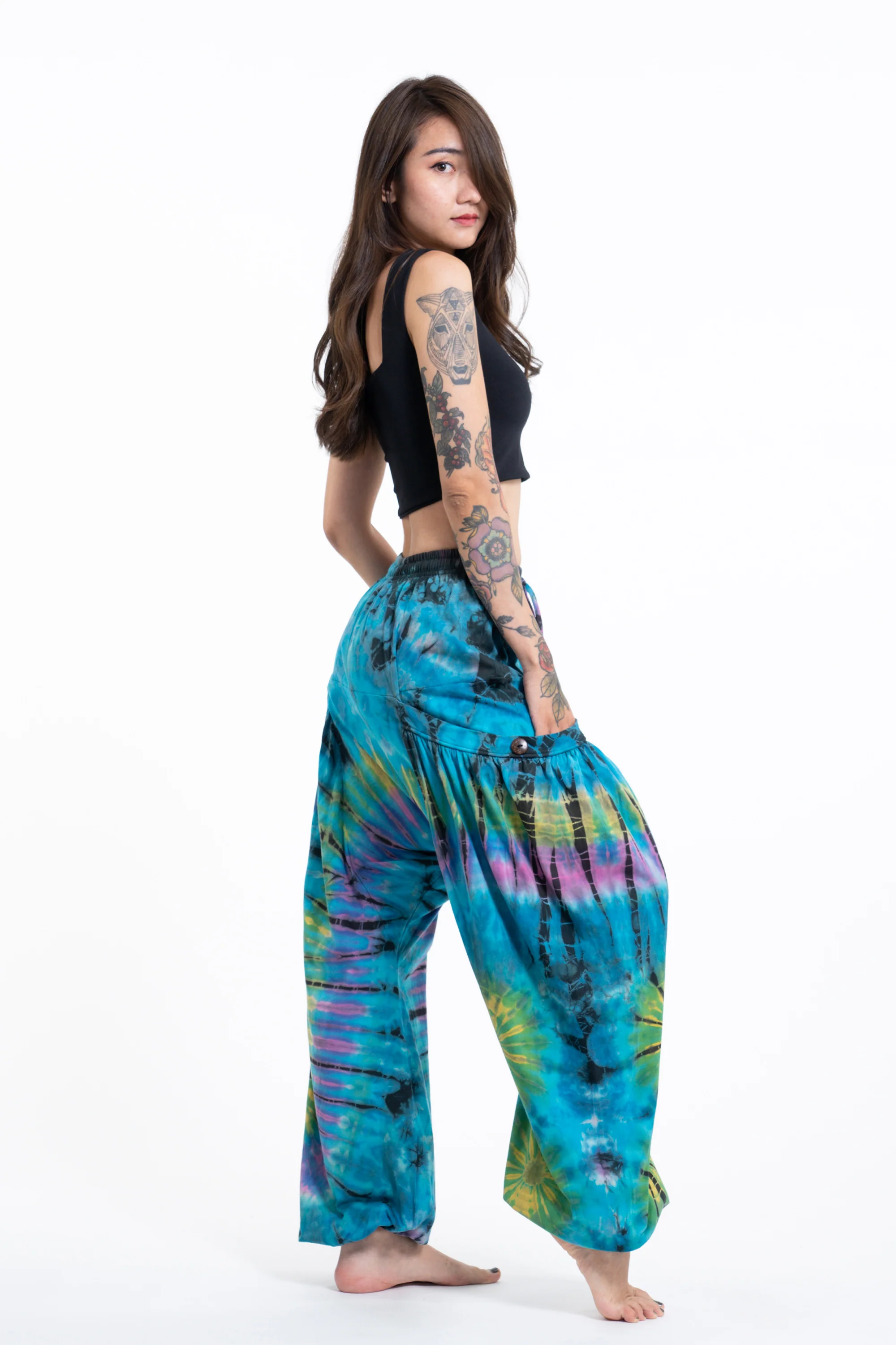 Tie Dye Cotton Women Harem Pants in Blue Pastel - Image 3