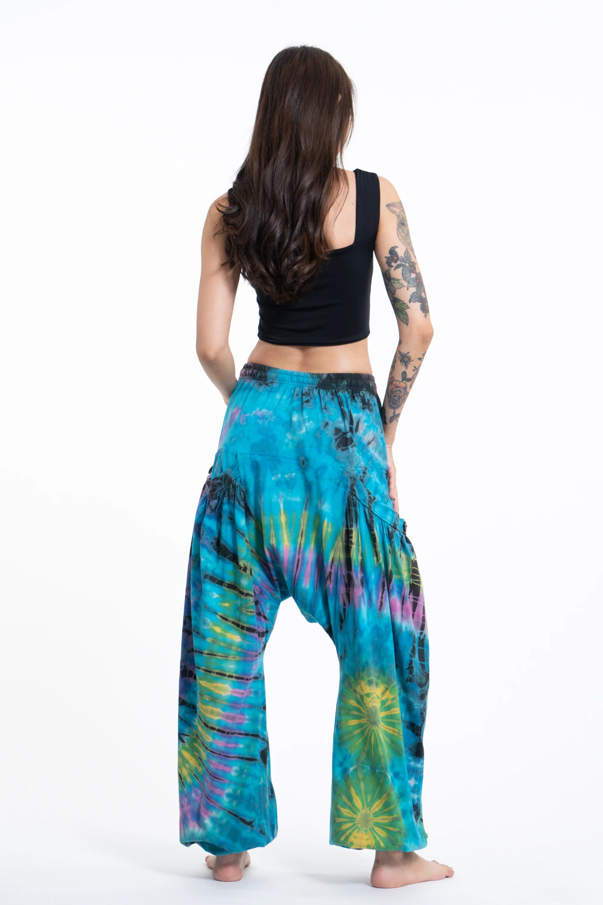 Tie Dye Cotton Women Harem Pants in Blue Pastel - Image 4