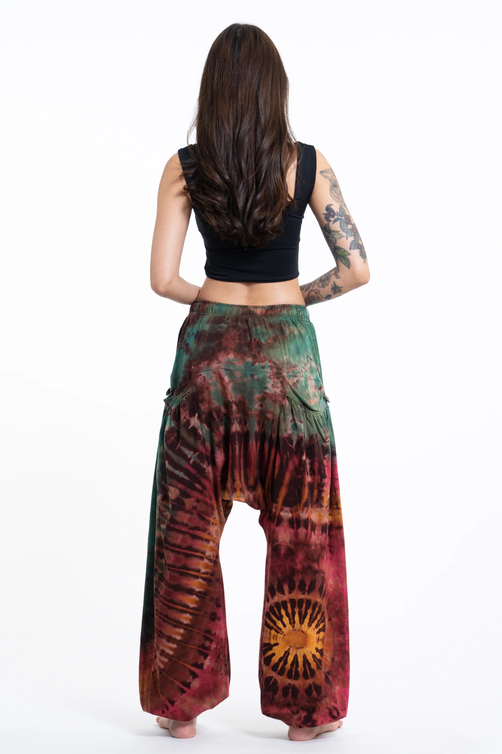 Tie Dye Cotton Women Harem Pants in Brick Green - Image 4