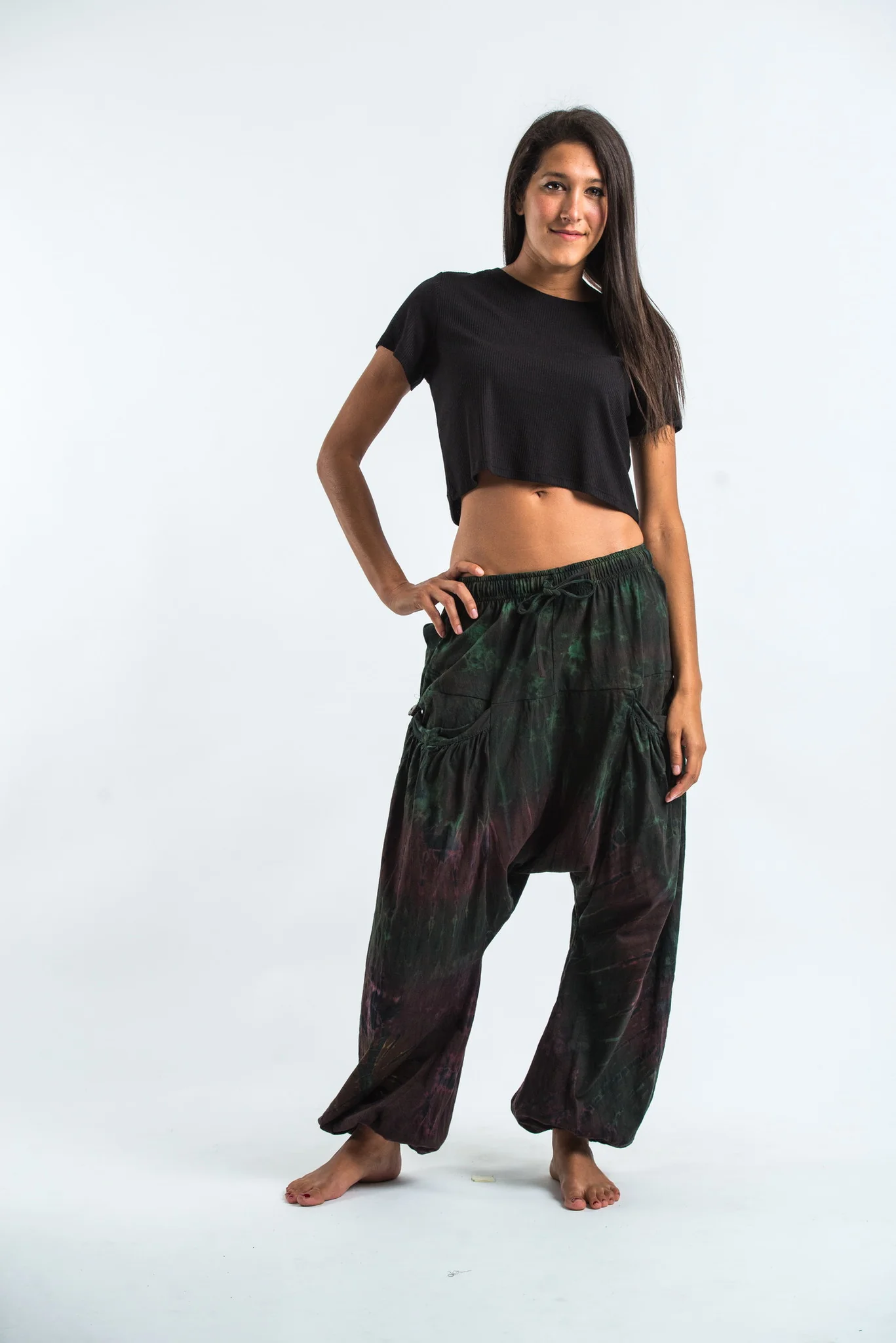 Tie Dye Cotton Women Harem Pants in Dark Teal