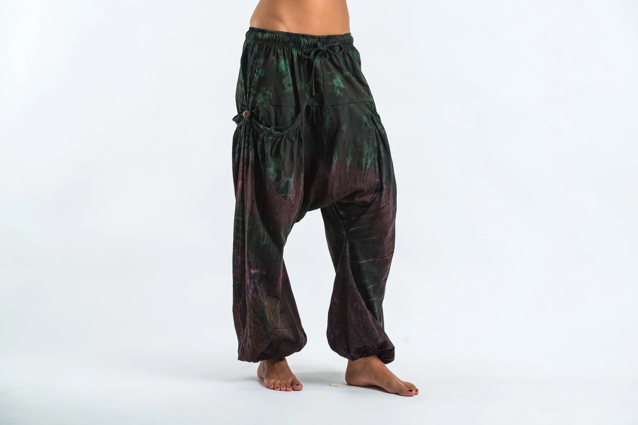 Tie Dye Cotton Women Harem Pants in Dark Teal - Image 2