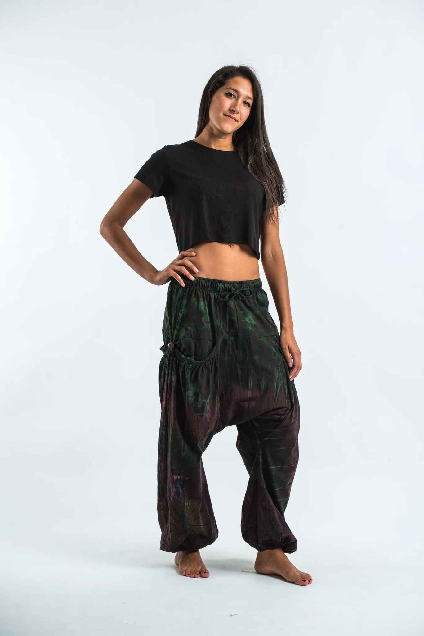 Tie Dye Cotton Women Harem Pants in Dark Teal - Image 3