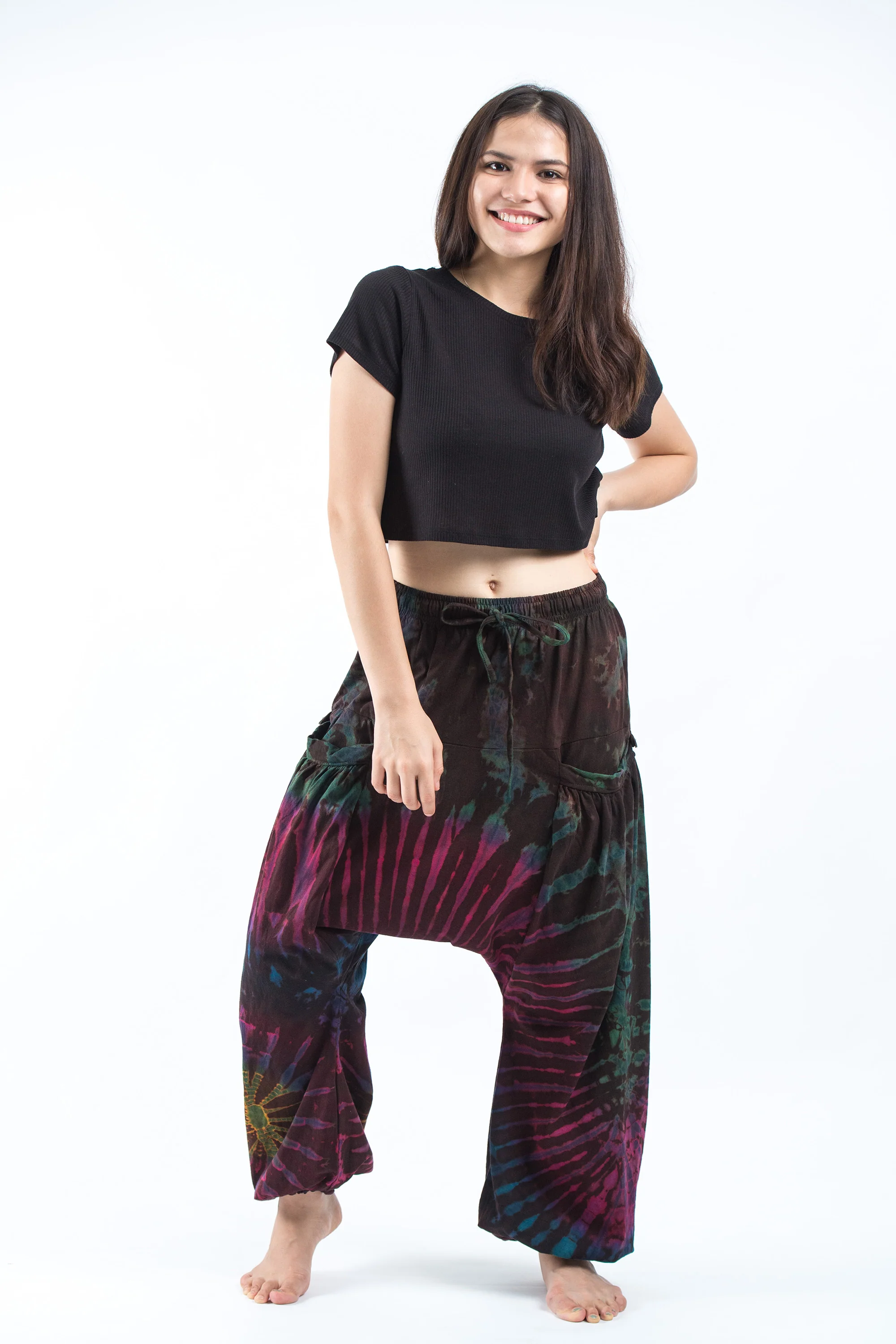 Tie Dye Cotton Women Harem Pants in Maroon Brown