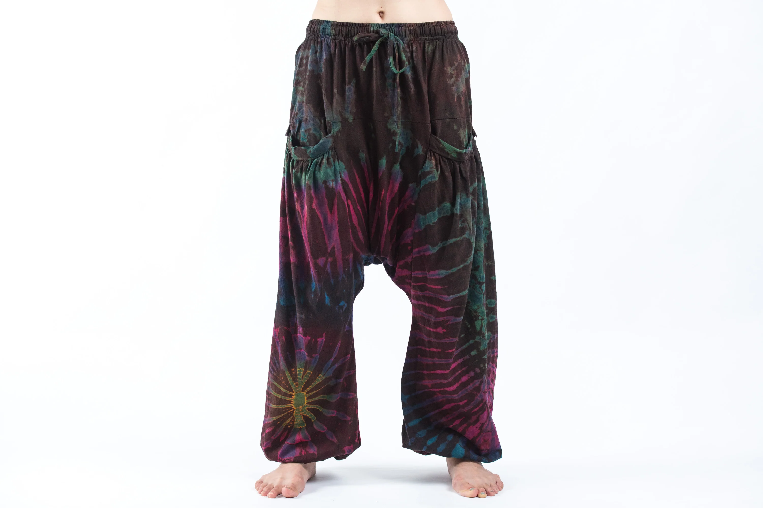 Tie Dye Cotton Women Harem Pants in Maroon Brown - Image 2