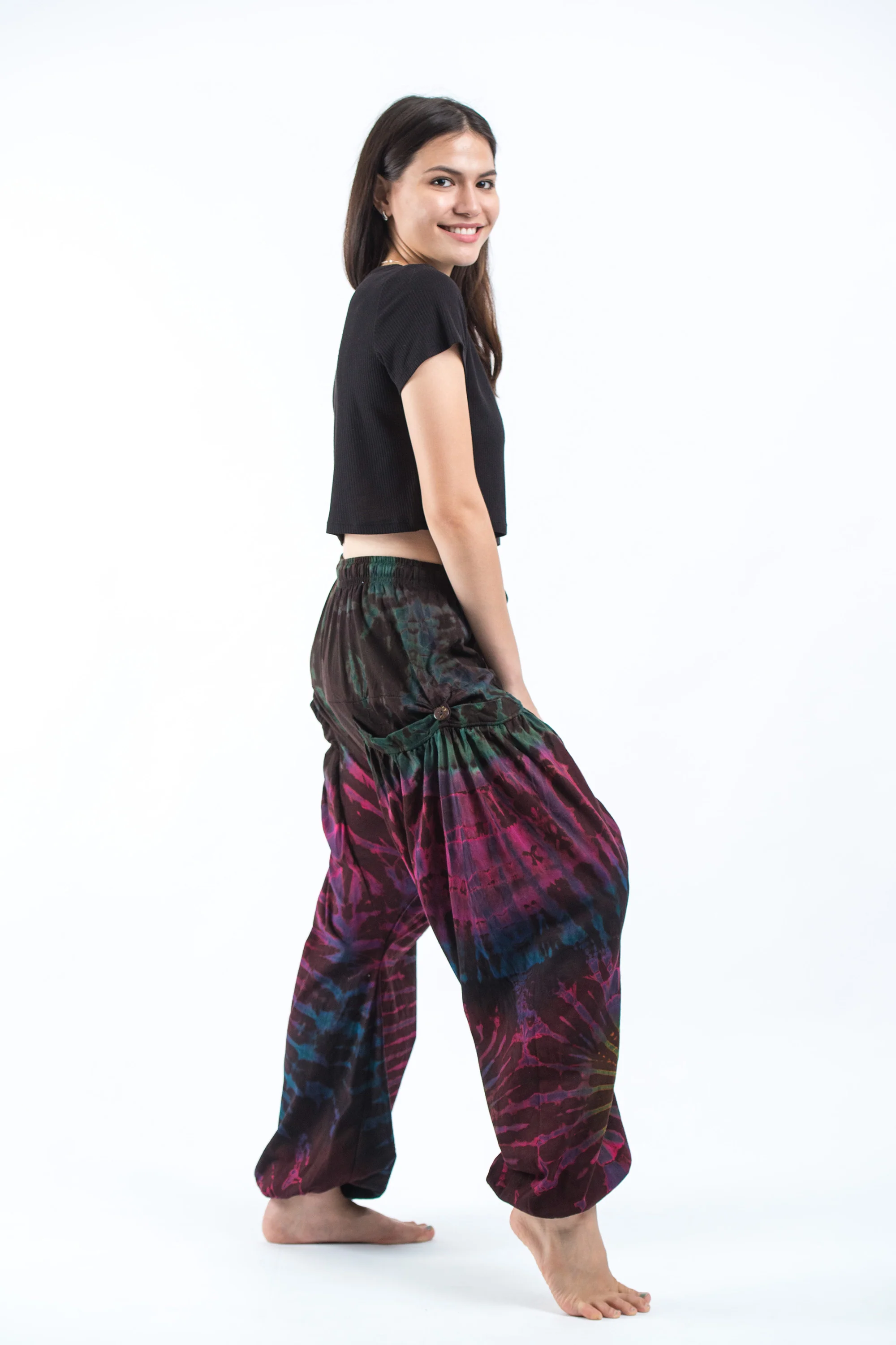 Tie Dye Cotton Women Harem Pants in Maroon Brown - Image 3