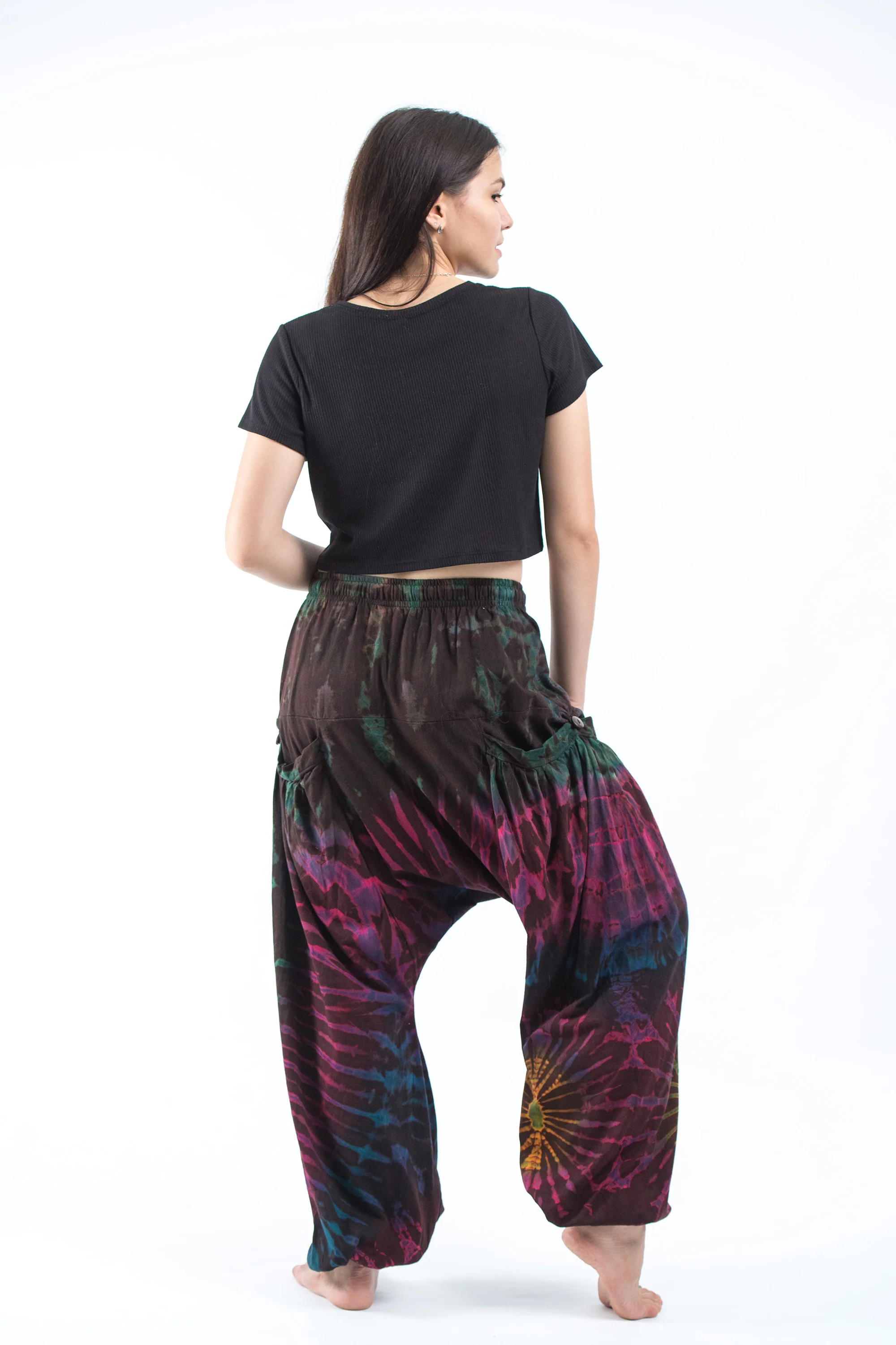 Tie Dye Cotton Women Harem Pants in Maroon Brown - Image 4