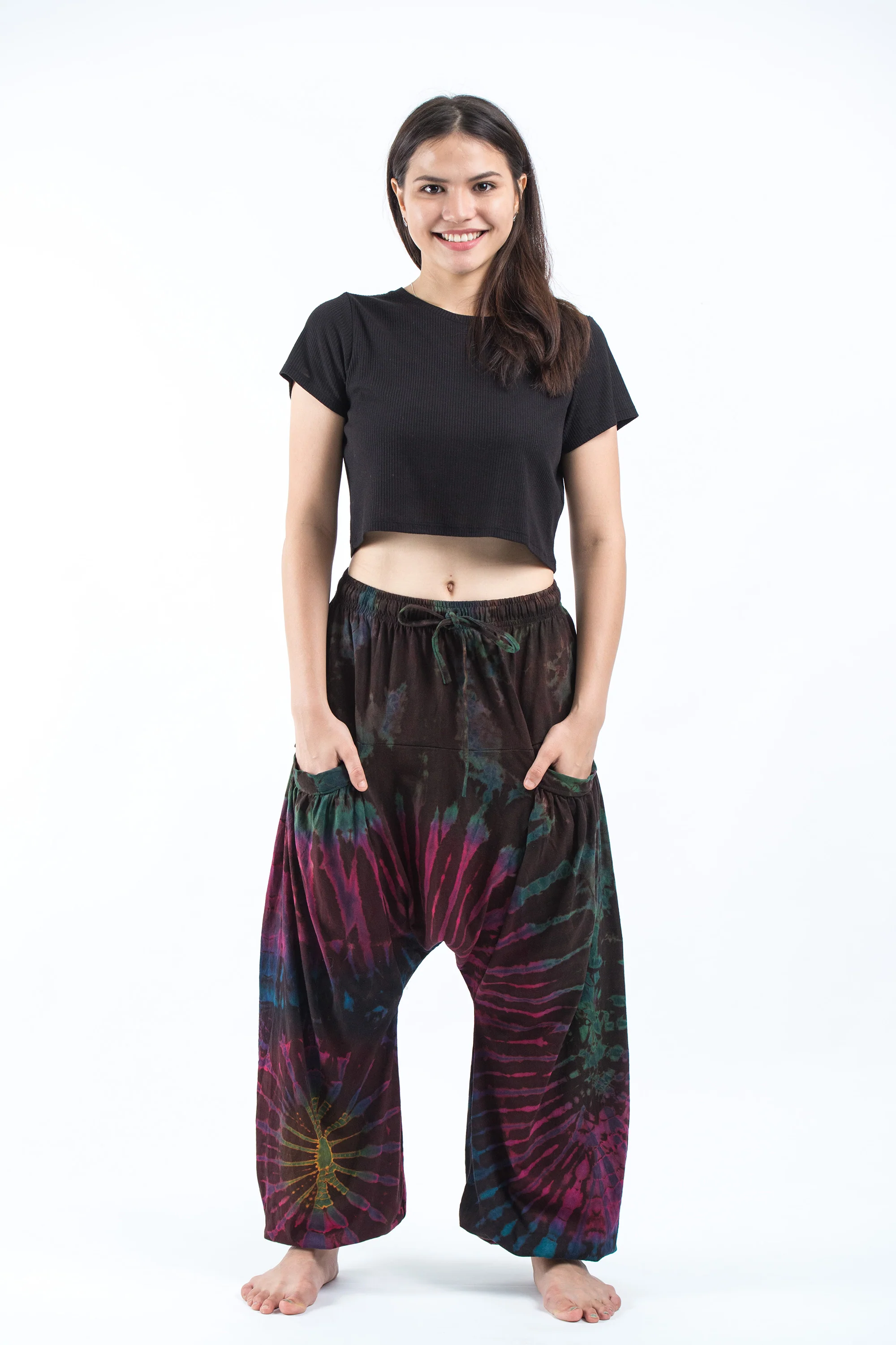 Tie Dye Cotton Women Harem Pants in Maroon Brown - Image 5