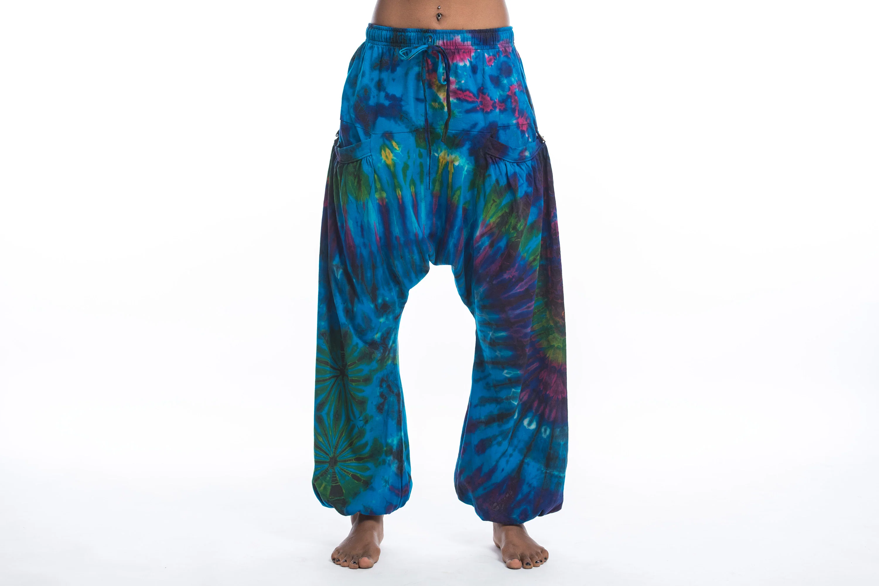 Tie Dye Cotton Women Harem Pants in Ocean Blue - Image 2