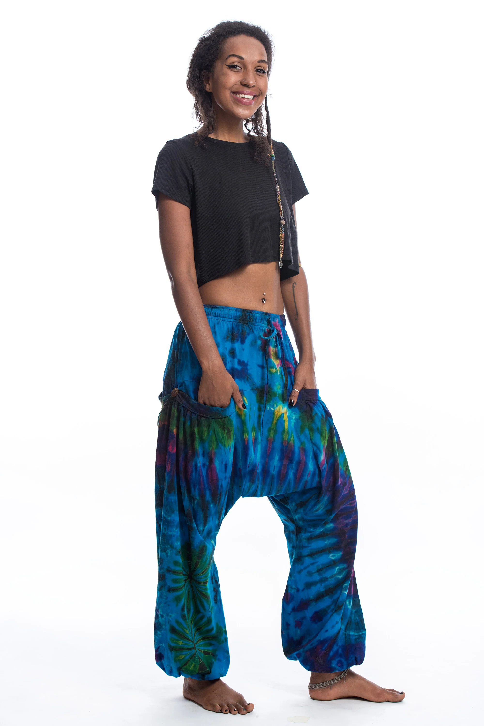 Tie Dye Cotton Women Harem Pants in Ocean Blue - Image 3