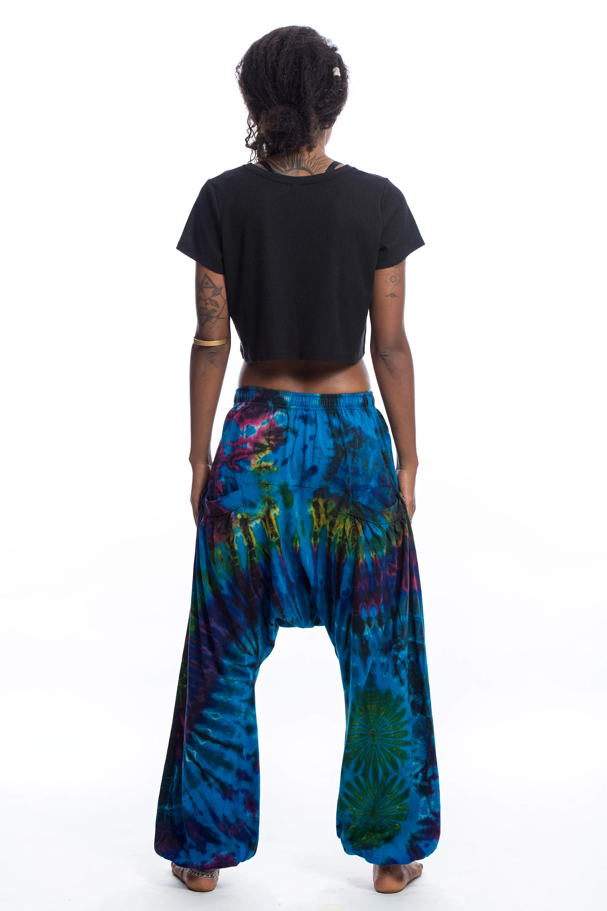 Tie Dye Cotton Women Harem Pants in Ocean Blue - Image 4