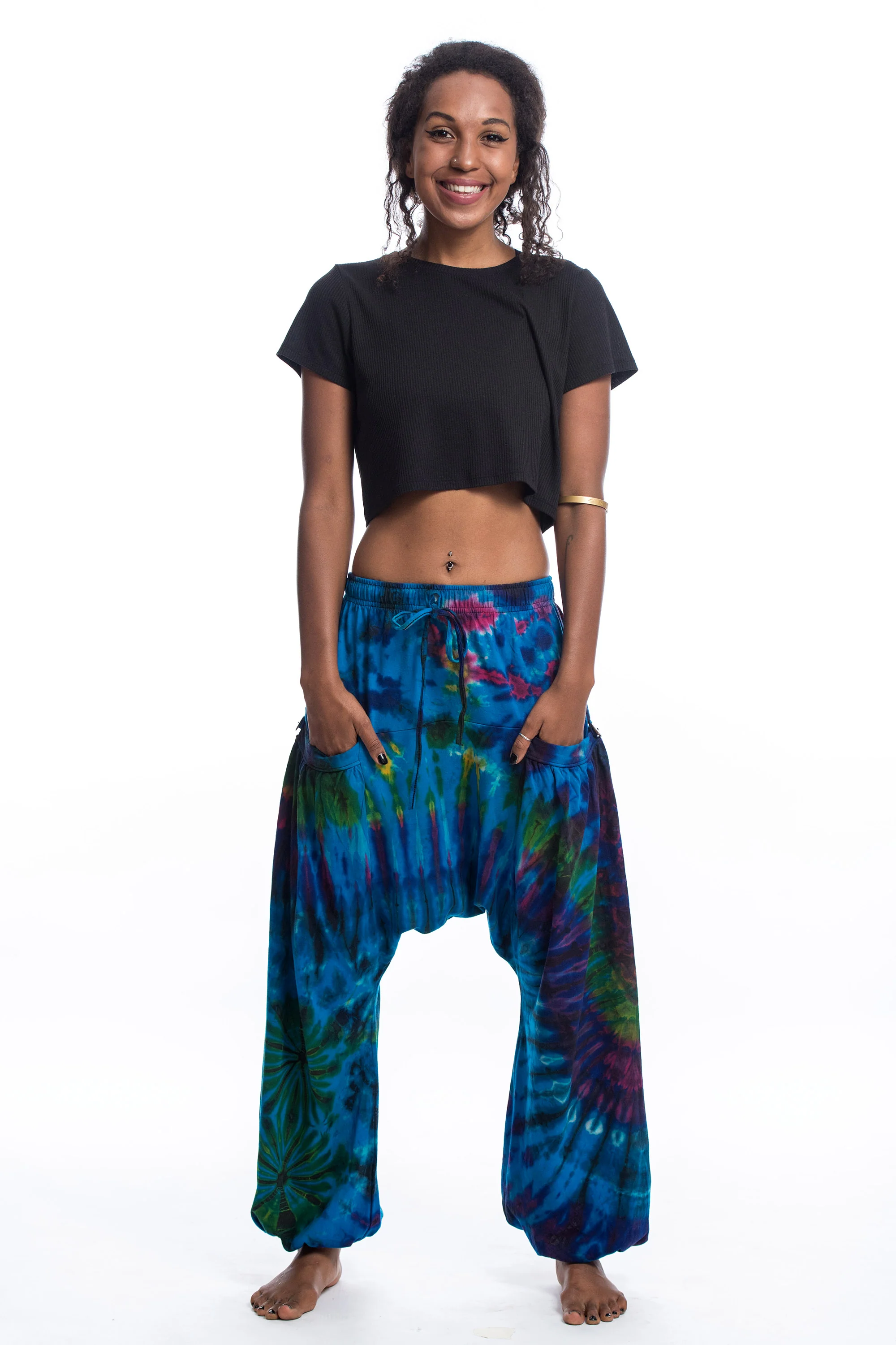 Tie Dye Cotton Women Harem Pants in Ocean Blue - Image 5