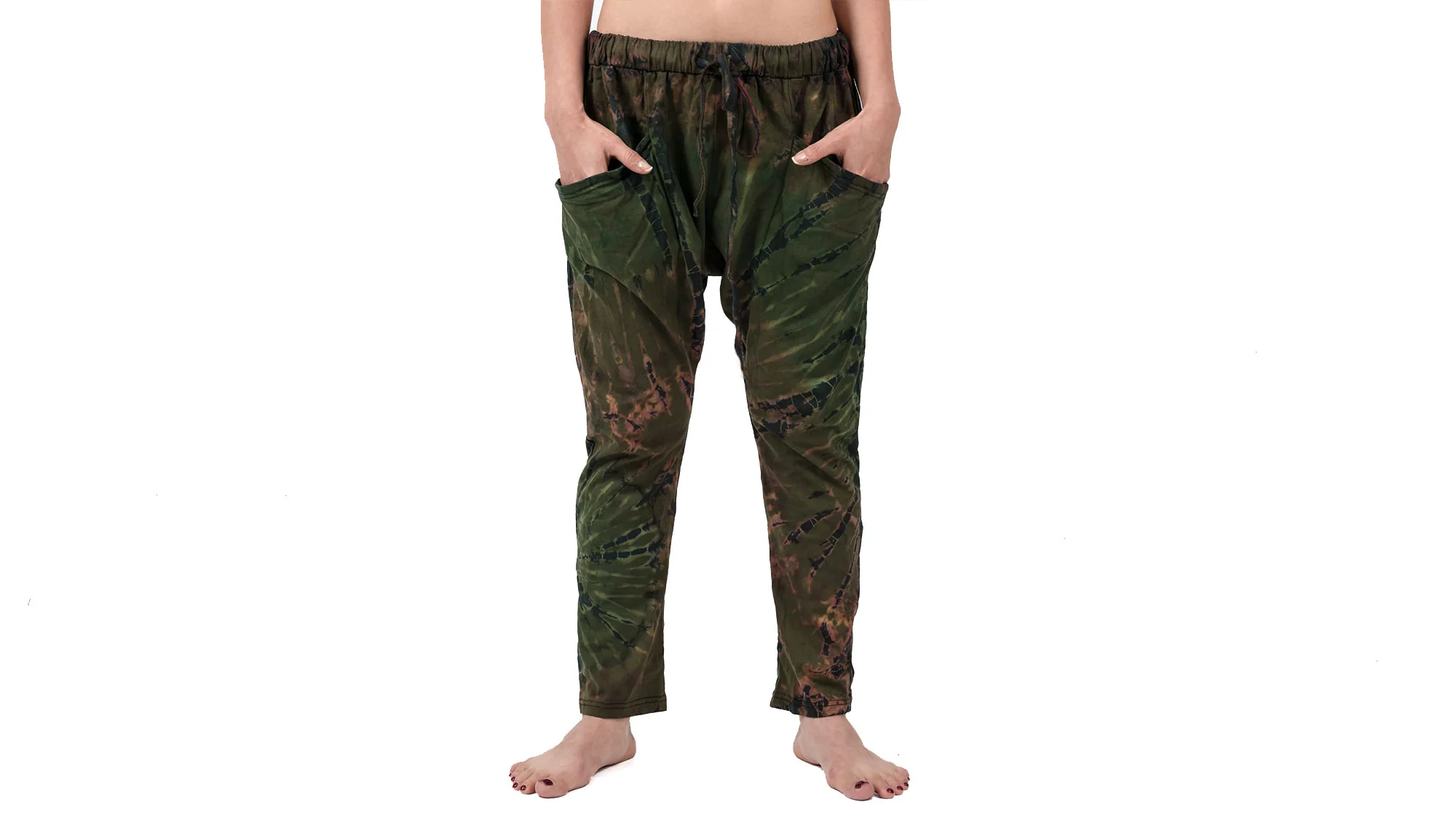 Tie Dye Cotton Women Harem Pants in Olive - Image 2