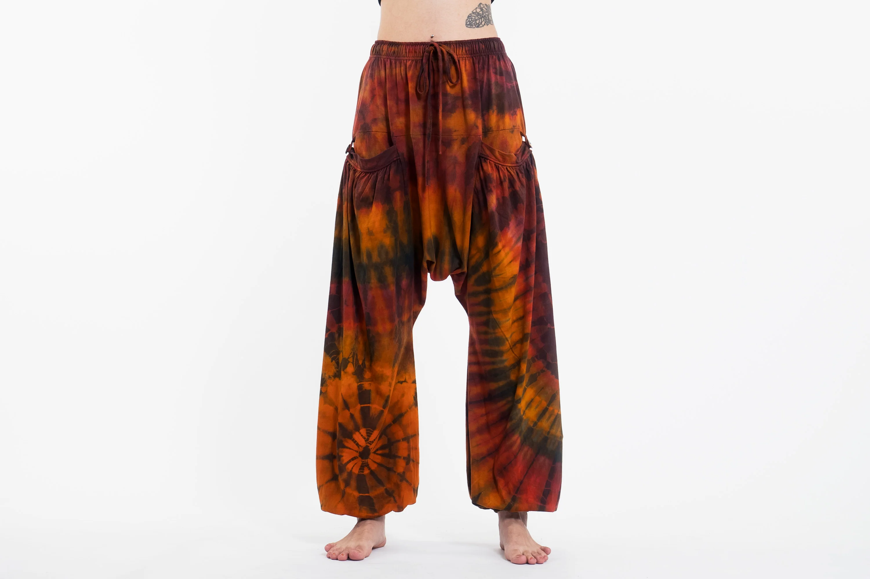 Tie Dye Cotton Women Harem Pants in Orange - Image 2