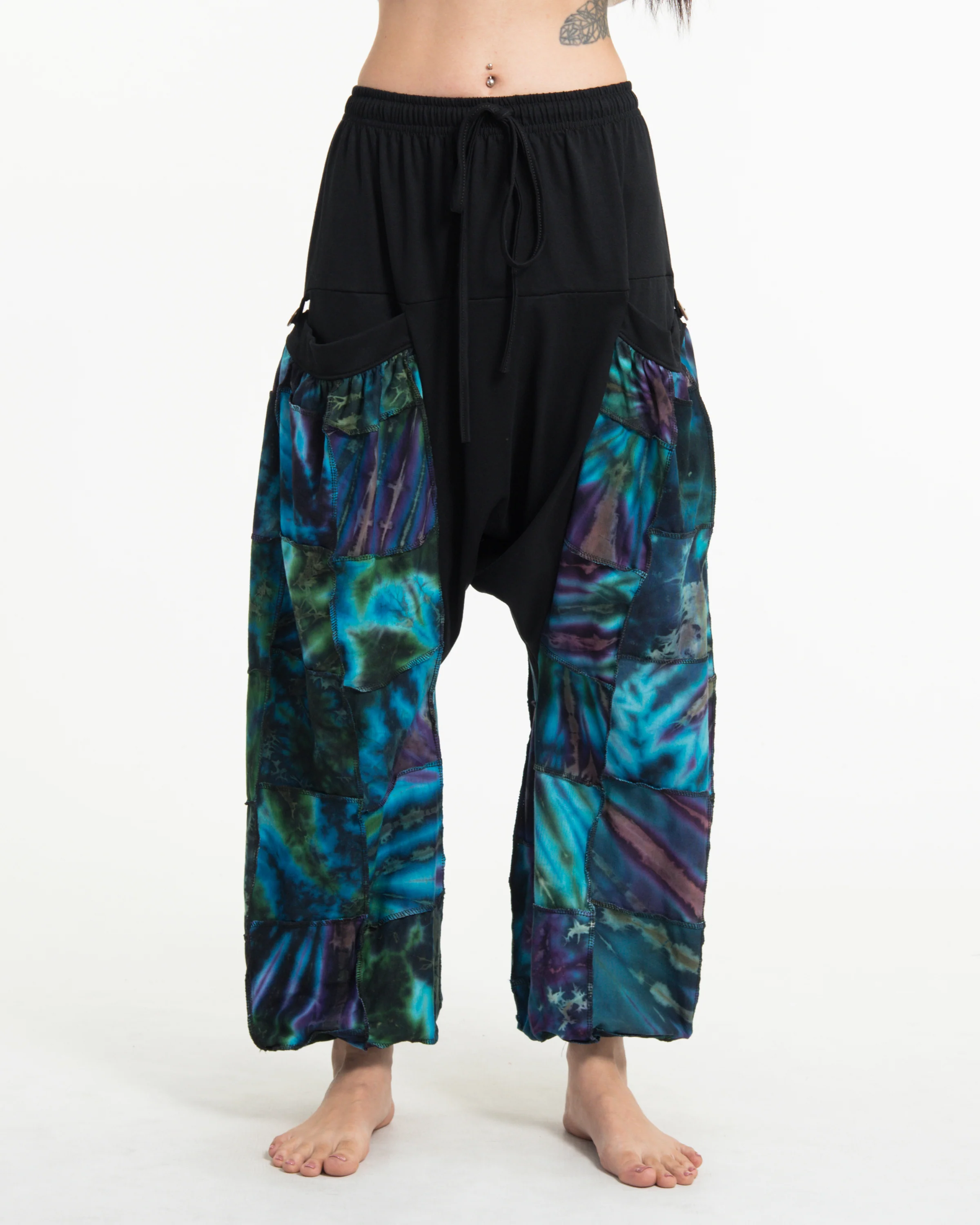 Tie Dye Cotton Women Harem Pants in Patchwork Black - Image 2