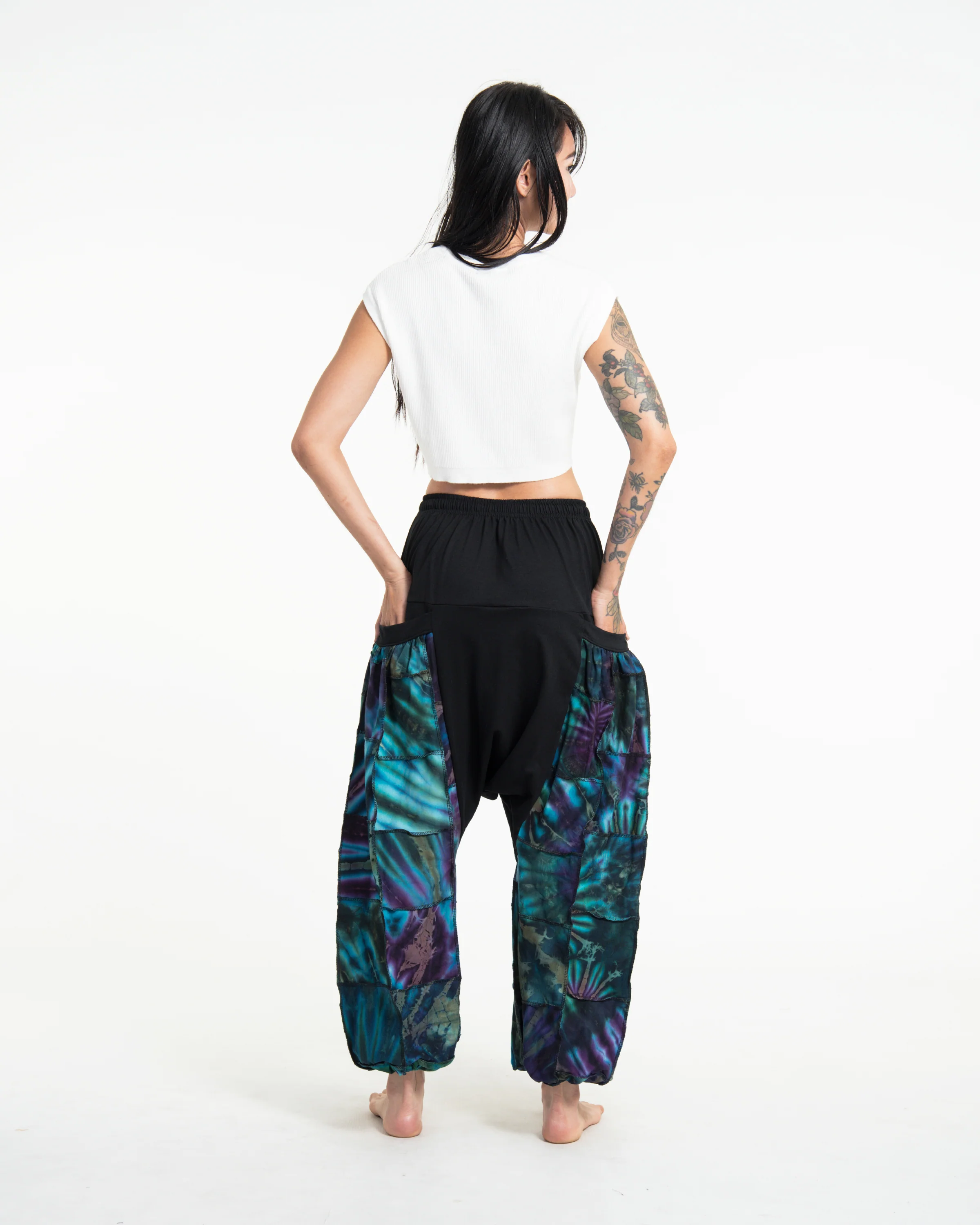 Tie Dye Cotton Women Harem Pants in Patchwork Black - Image 4