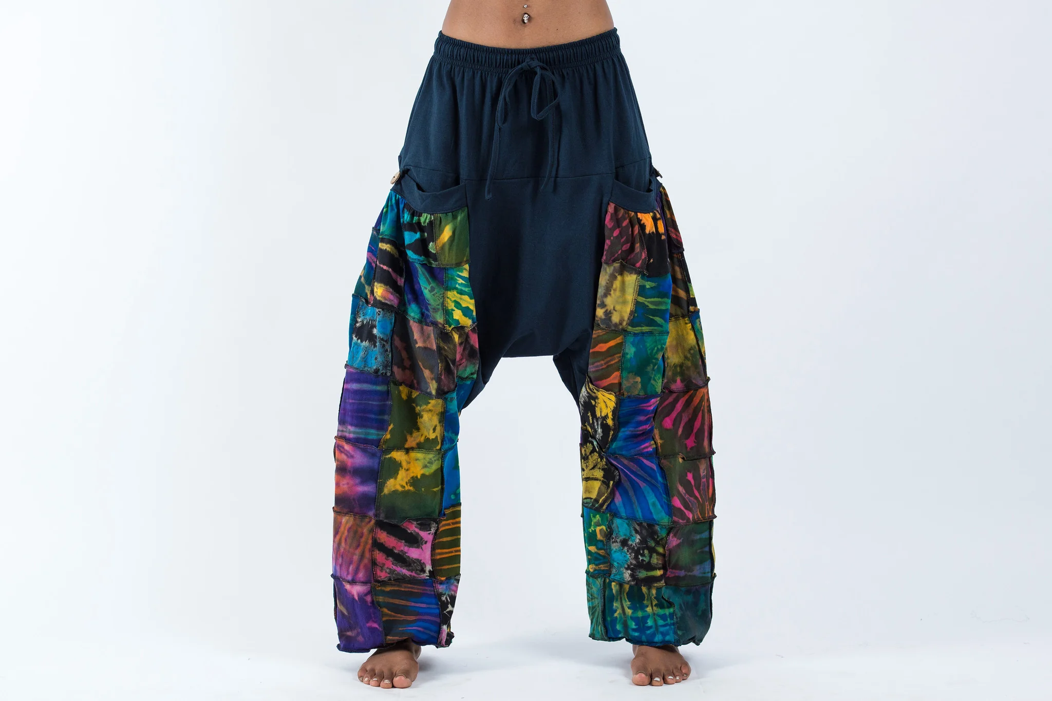 Tie Dye Cotton Women Harem Pants in Patchwork Blue - Image 2