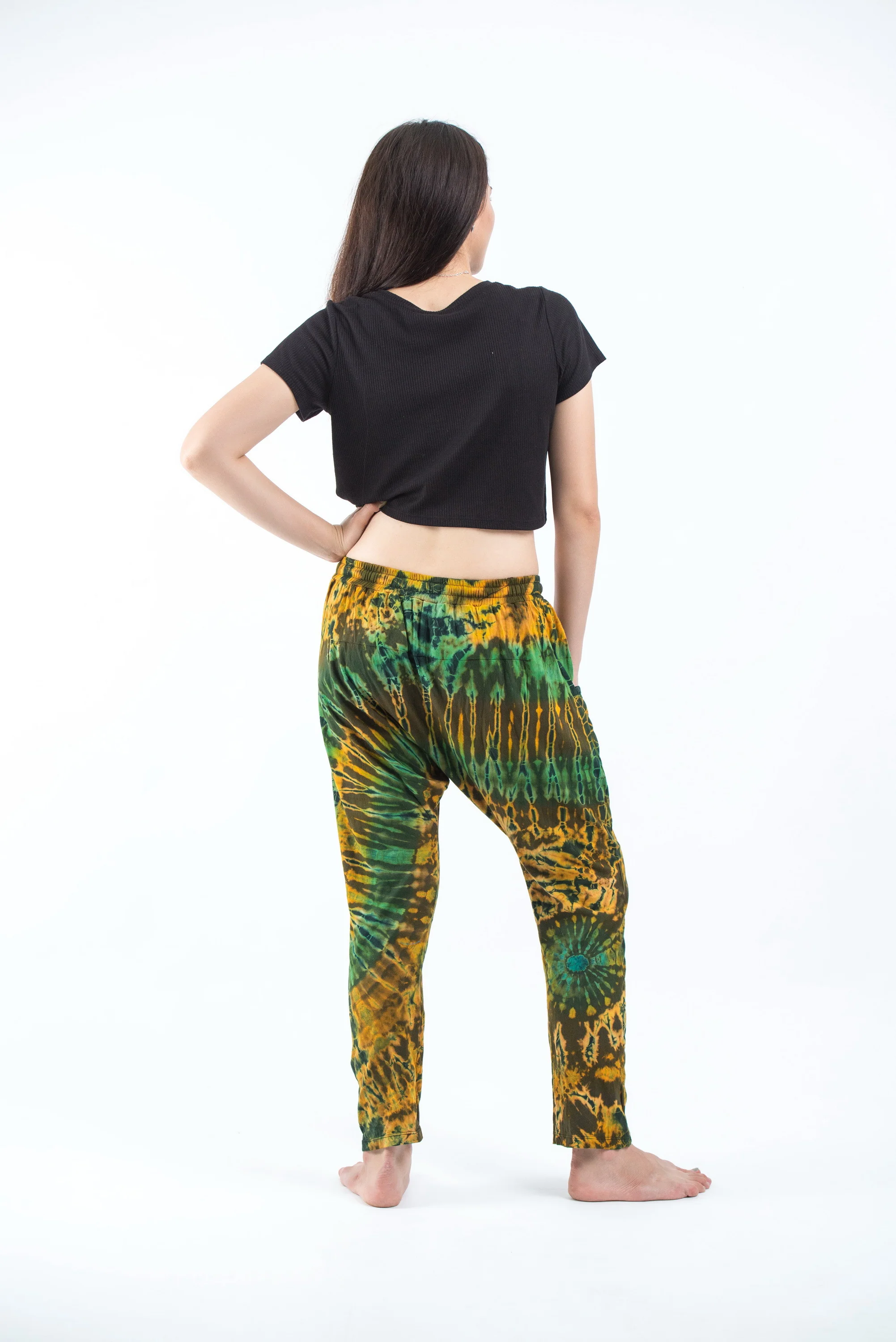 Tie Dye Cotton Women Harem Pants in Yellow Green - Image 5