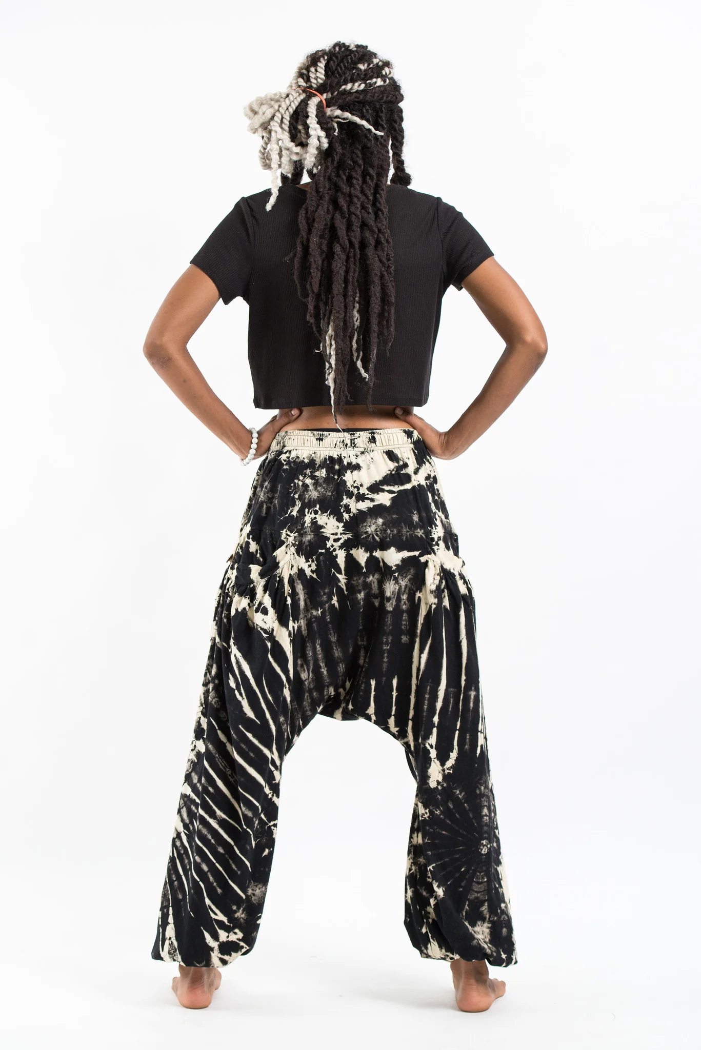 Tie Dye Cotton Women Harem Pants in Black White - Image 4