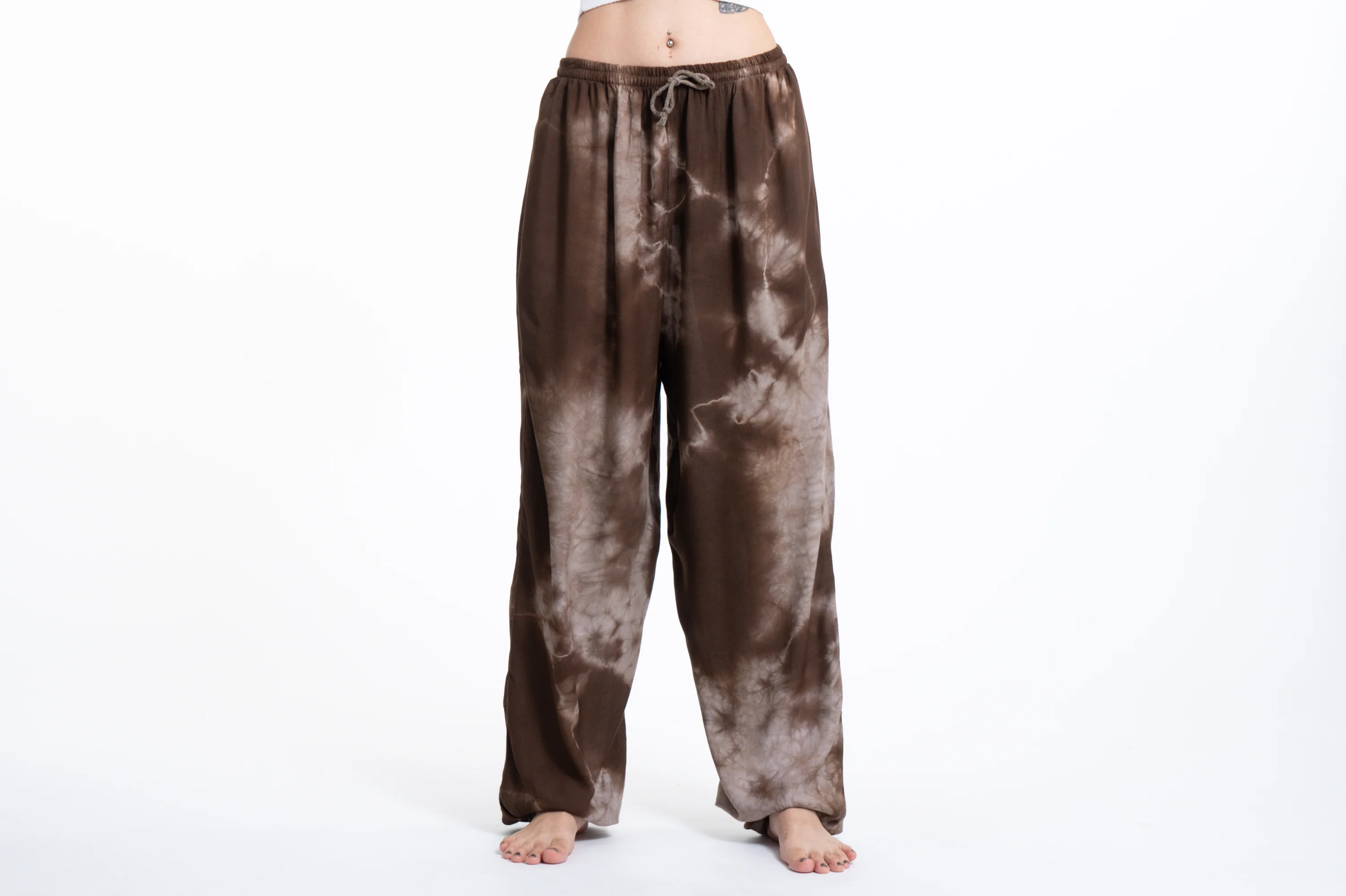 Tie Dye Drawstring Women's Yoga Massage Pants in Brown - Image 2