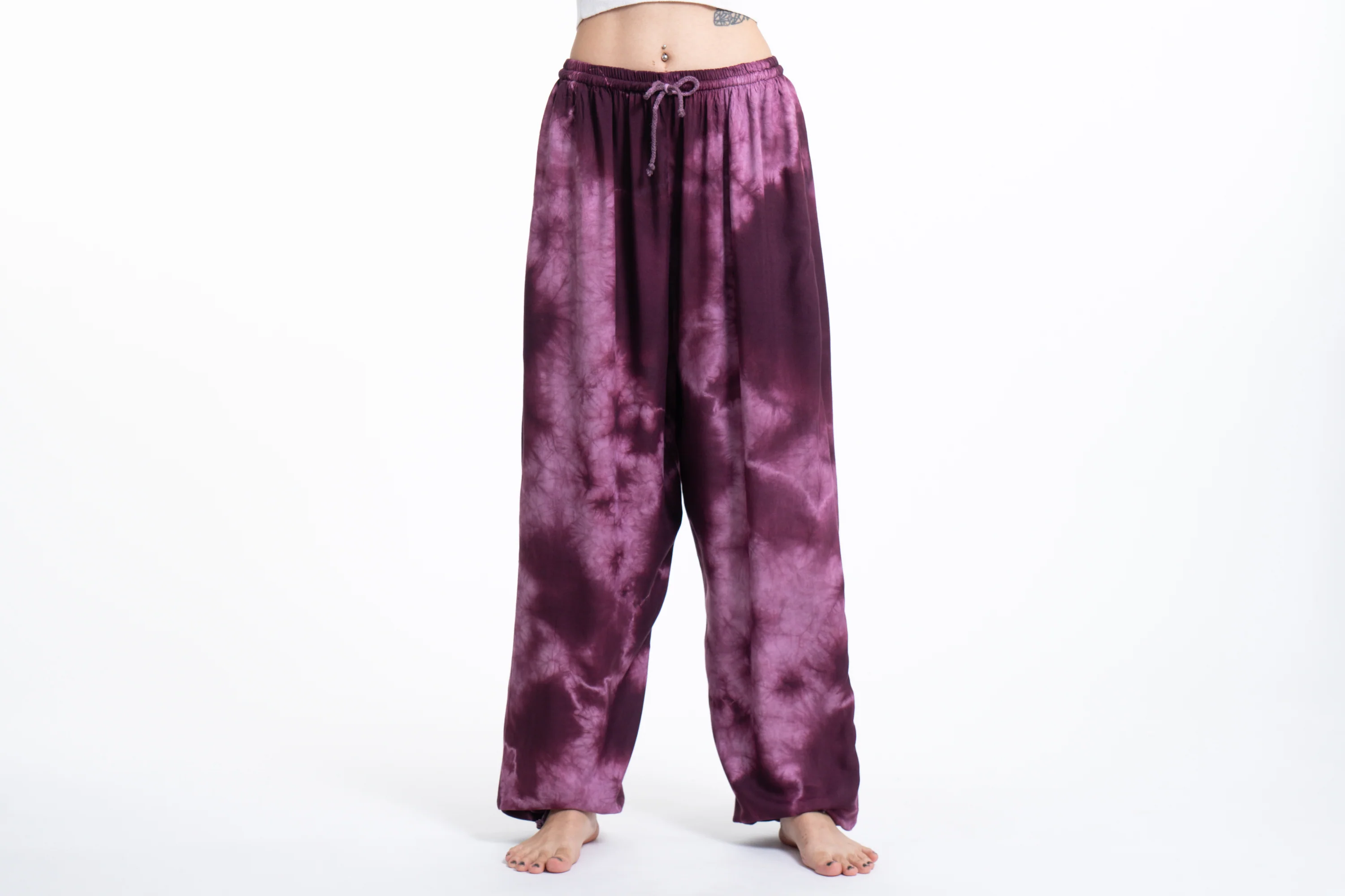 Tie Dye Drawstring Women's Yoga Massage Pants in Dark Purple - Image 2
