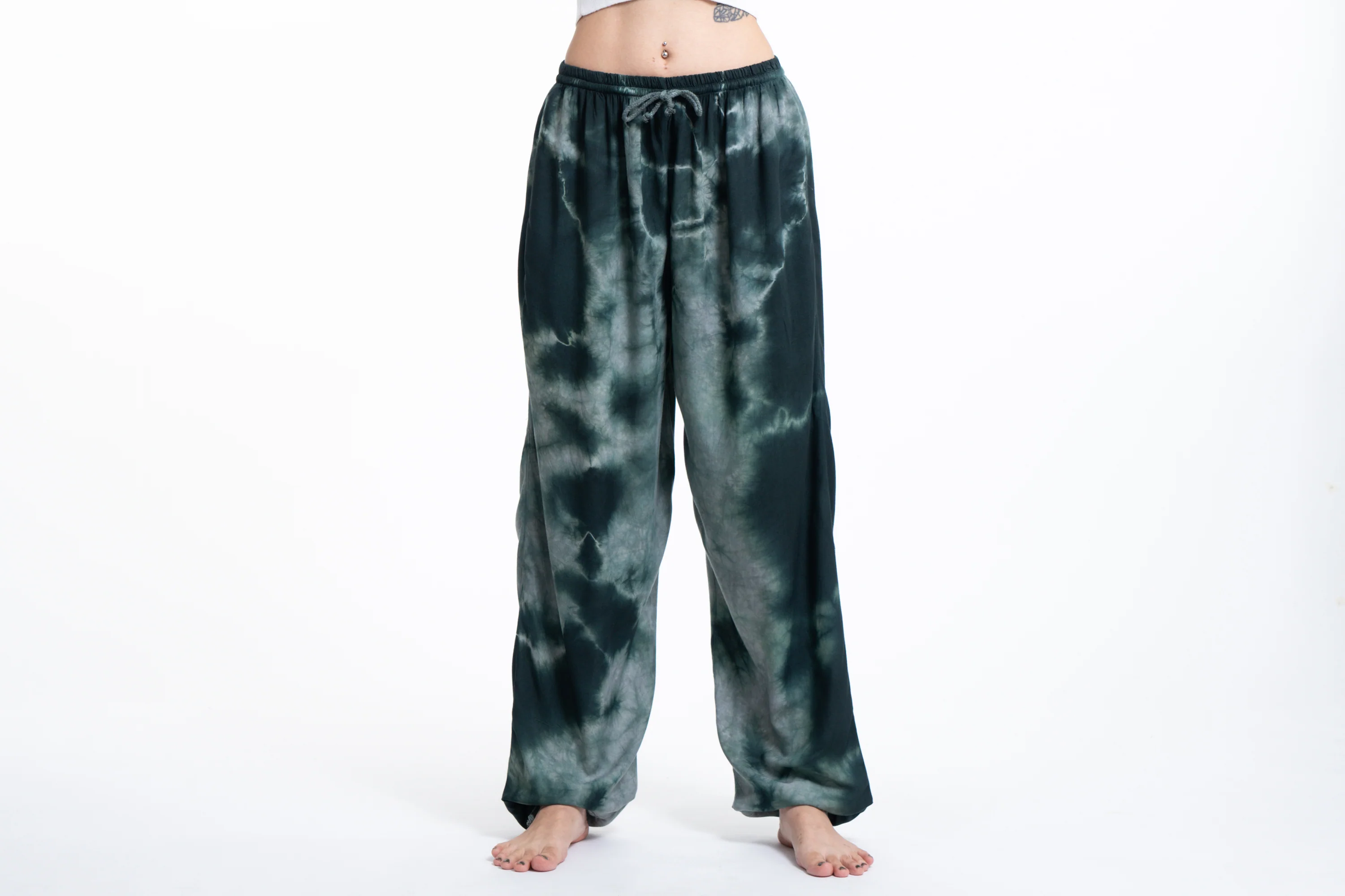 Tie Dye Drawstring Women's Yoga Massage Pants in Dark Teal - Image 2