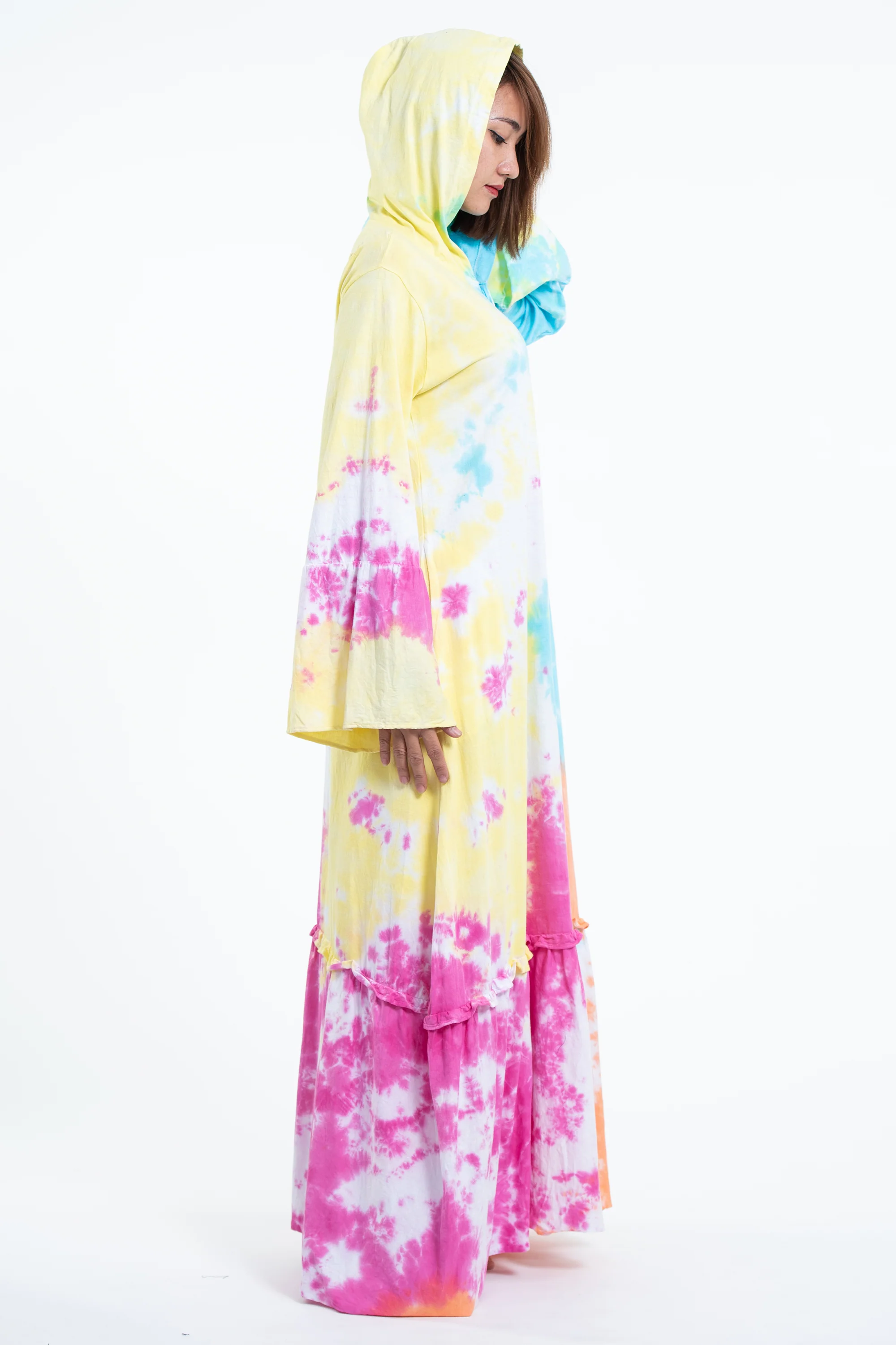 Tie Dye Hoodie Long Sleeve Maxi Dress in Cotton Candy - Image 3