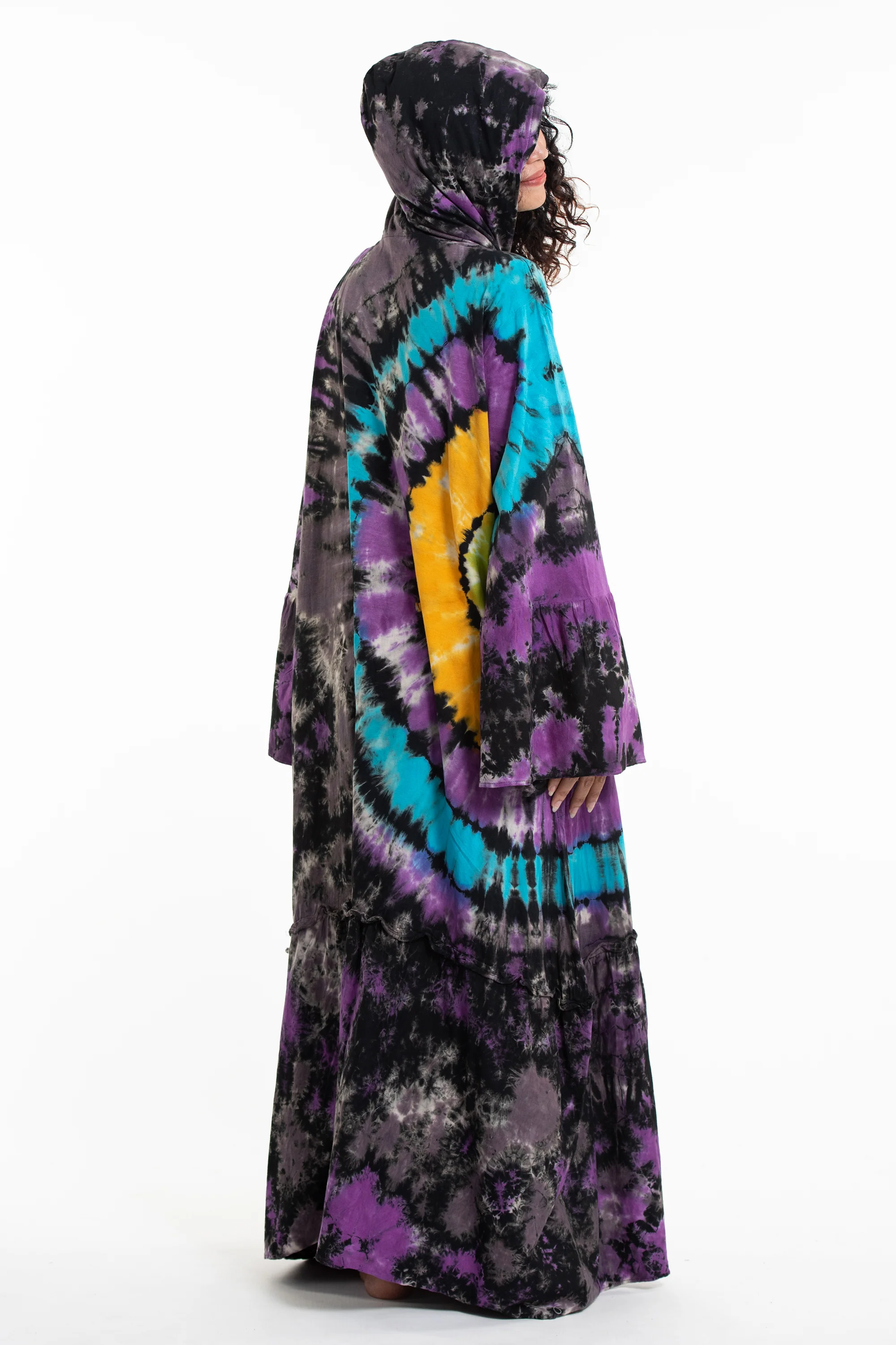Tie Dye Hoodie Long Sleeve Maxi Dress in Purple Blue - Image 4