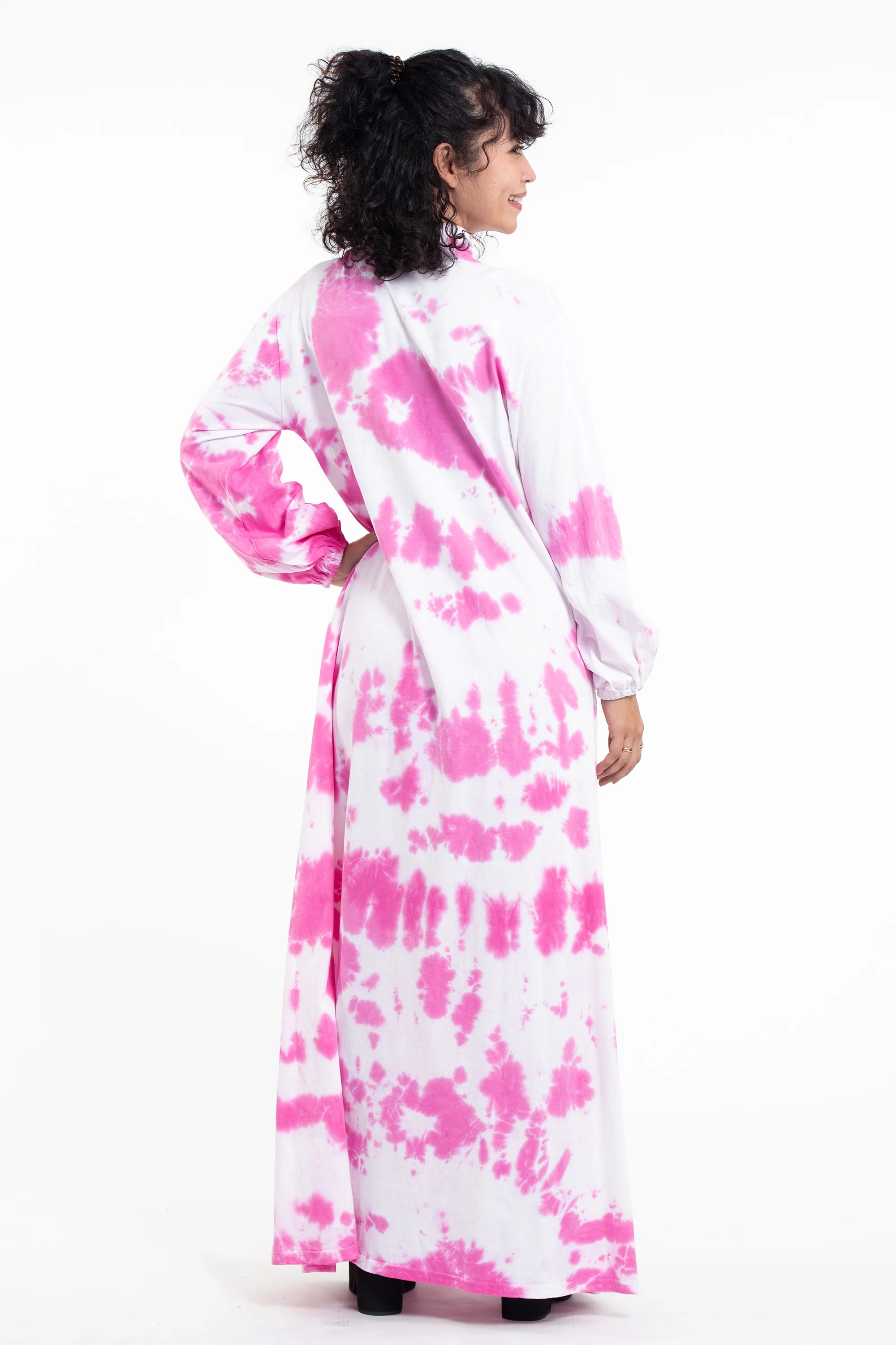 Tie Dye Long Sleeve Maxi Dress in Pink - Image 3