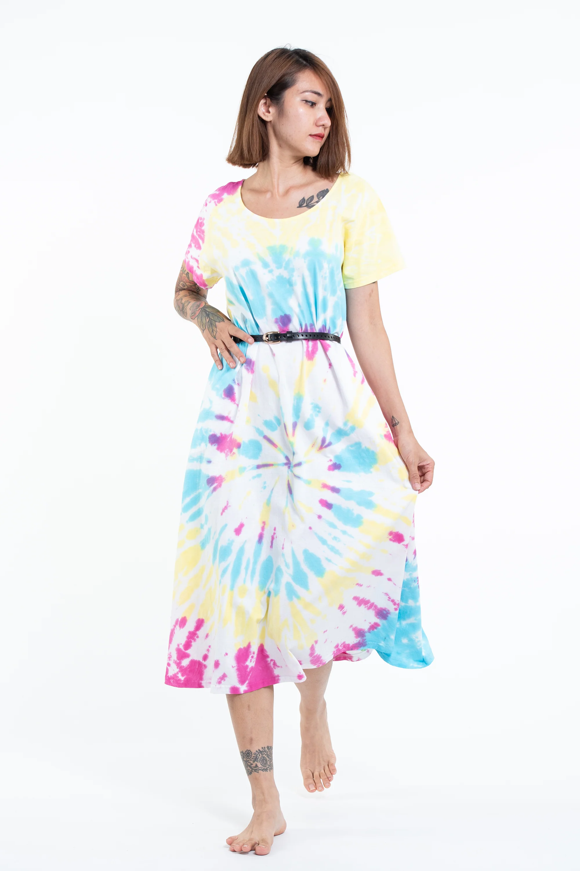 Tie Dye Loose Midi Dress in Lollipop - Image 5