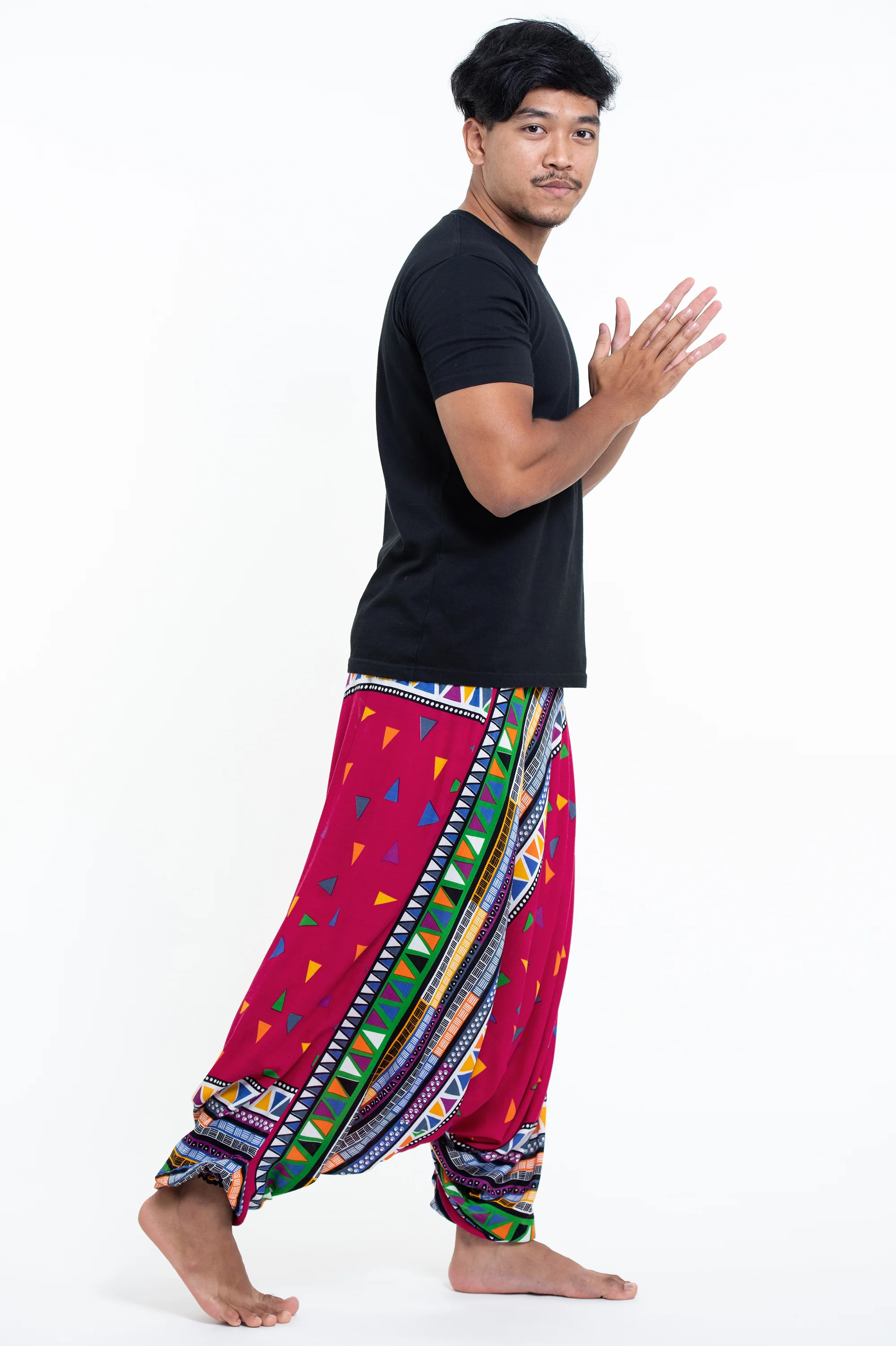 Triangles Drop Crotch Men's Harem Pants in Pink - Image 3