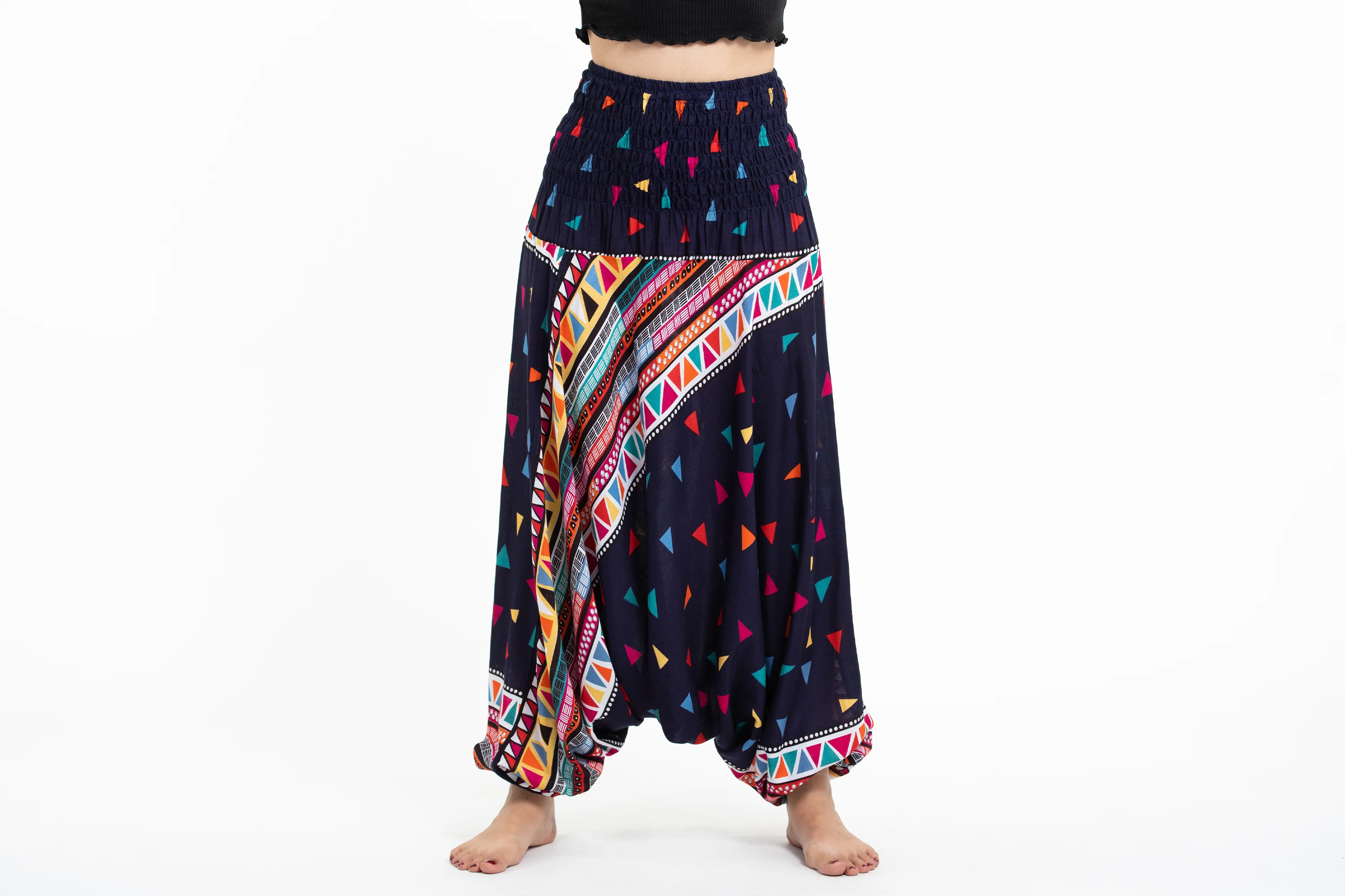 Triangles 2-in-1 Jumpsuit Harem Pants in Navy - Image 2