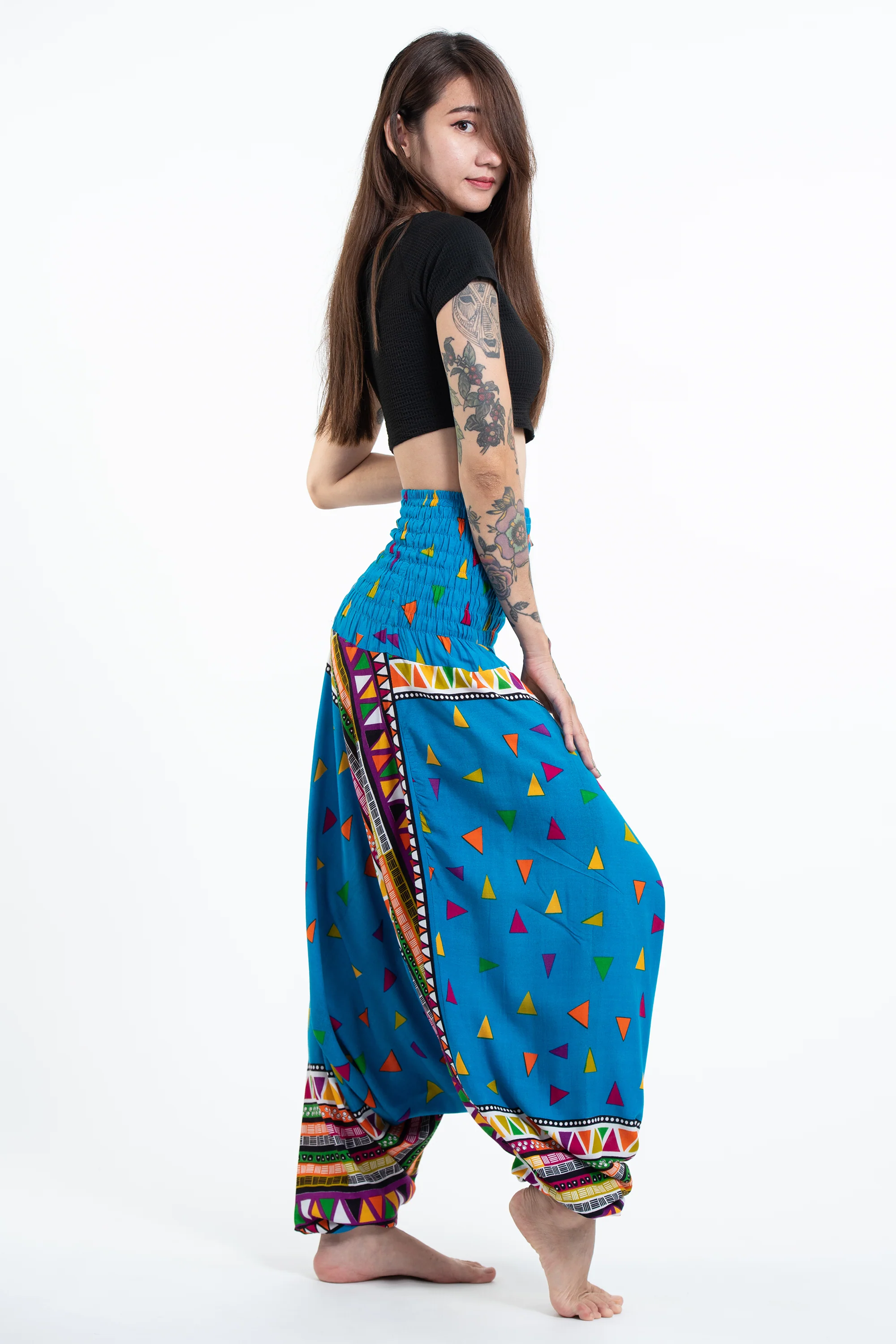 Triangles 2-in-1 Jumpsuit Harem Pants in Ocean Blue - Image 3