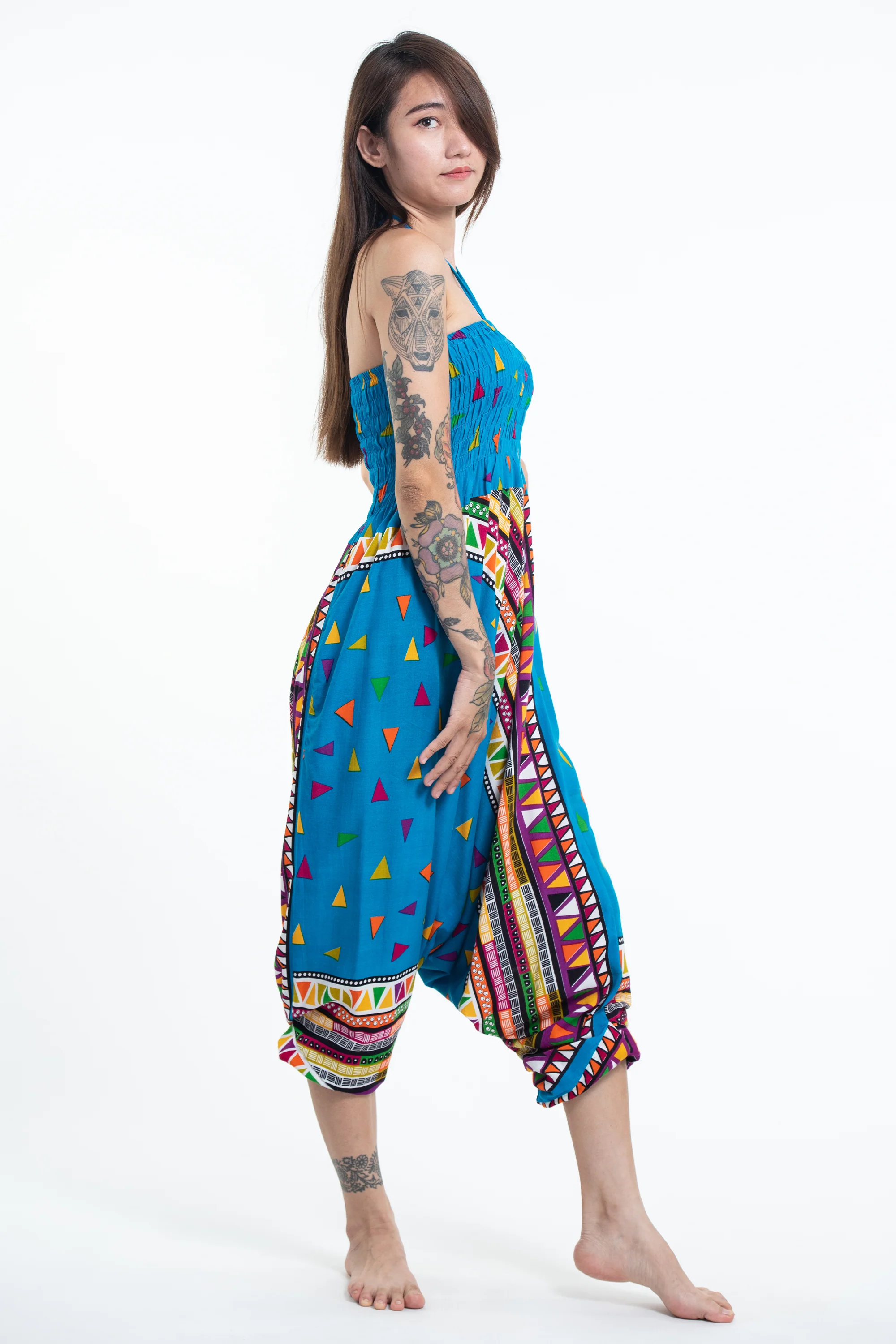 Triangles 2-in-1 Jumpsuit Harem Pants in Ocean Blue - Image 5
