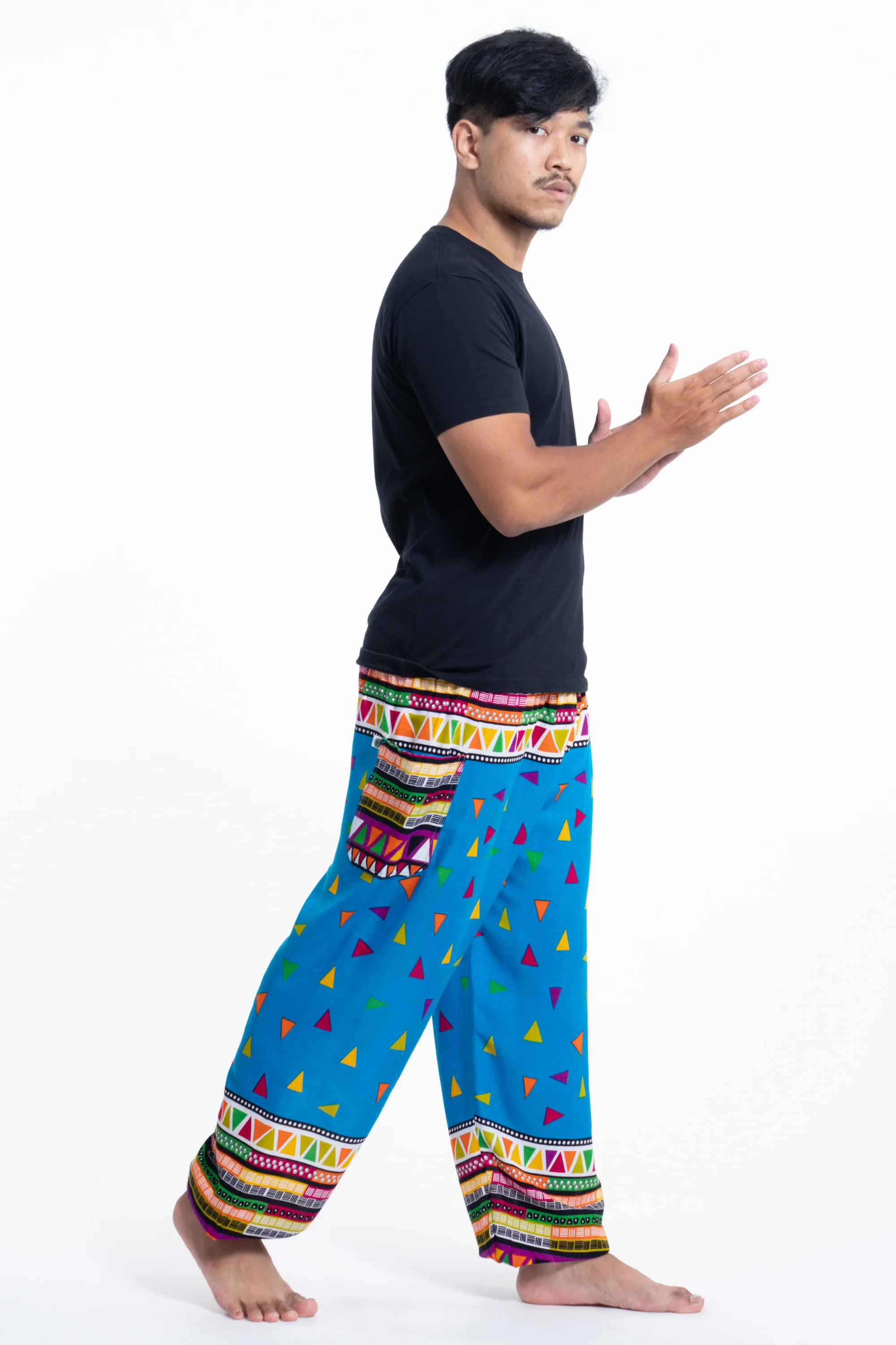 Triangles Men's Harem Pants in Ocean Blue - Image 3