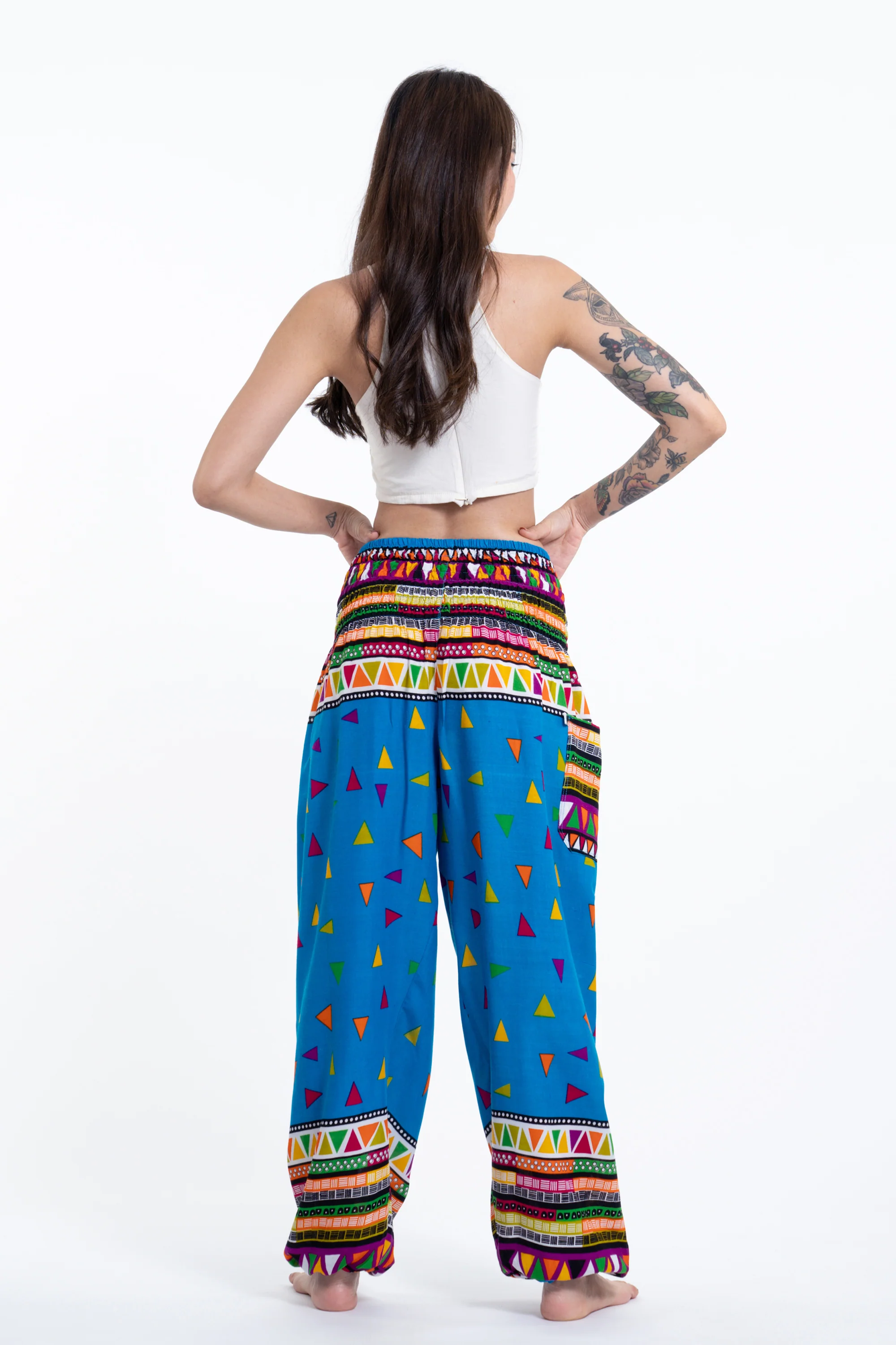 Triangles Women's Harem Pants in Ocean Blue - Image 4