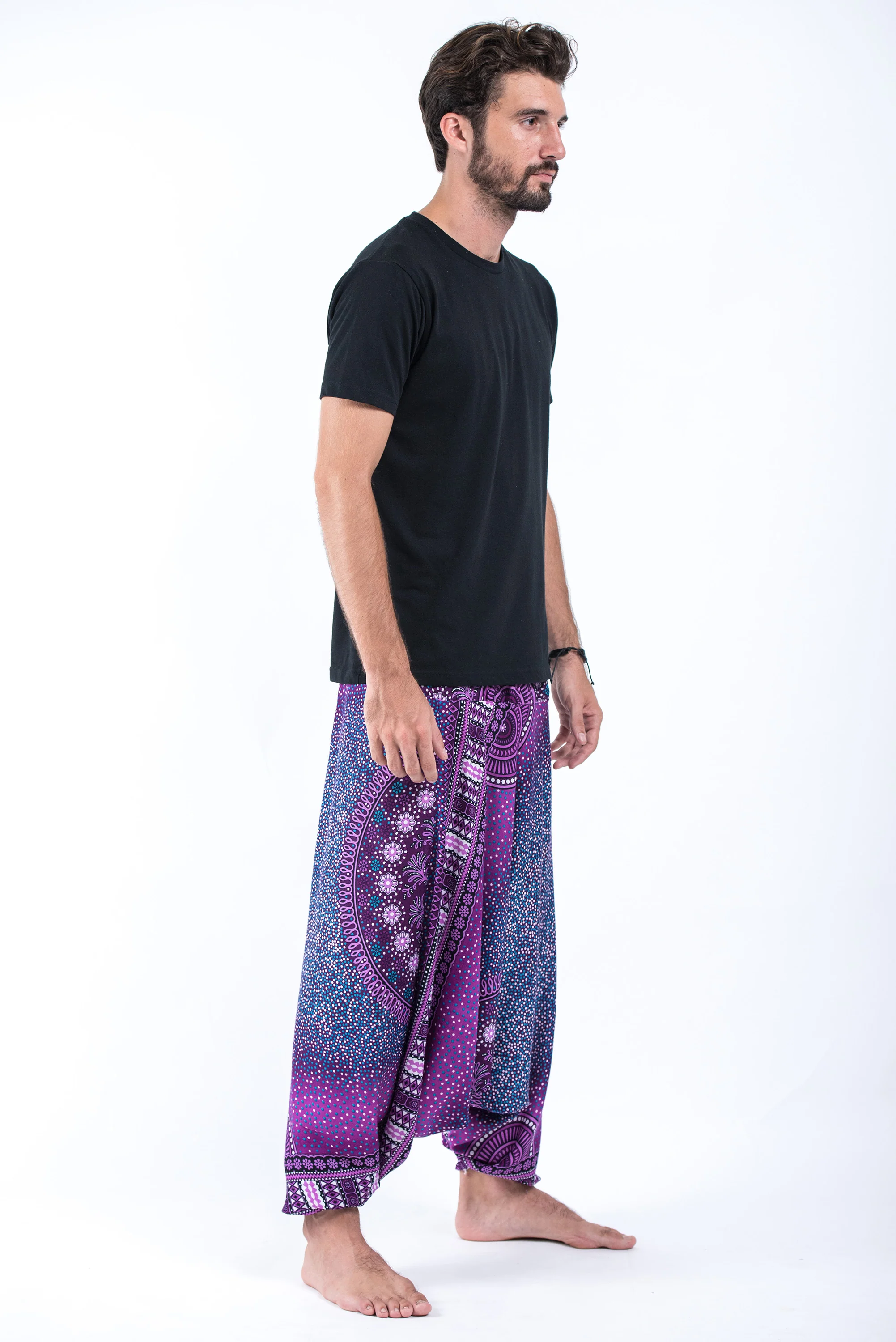 Tribal Chakras Drop Crotch Men's Harem Pants in Purple - Image 3