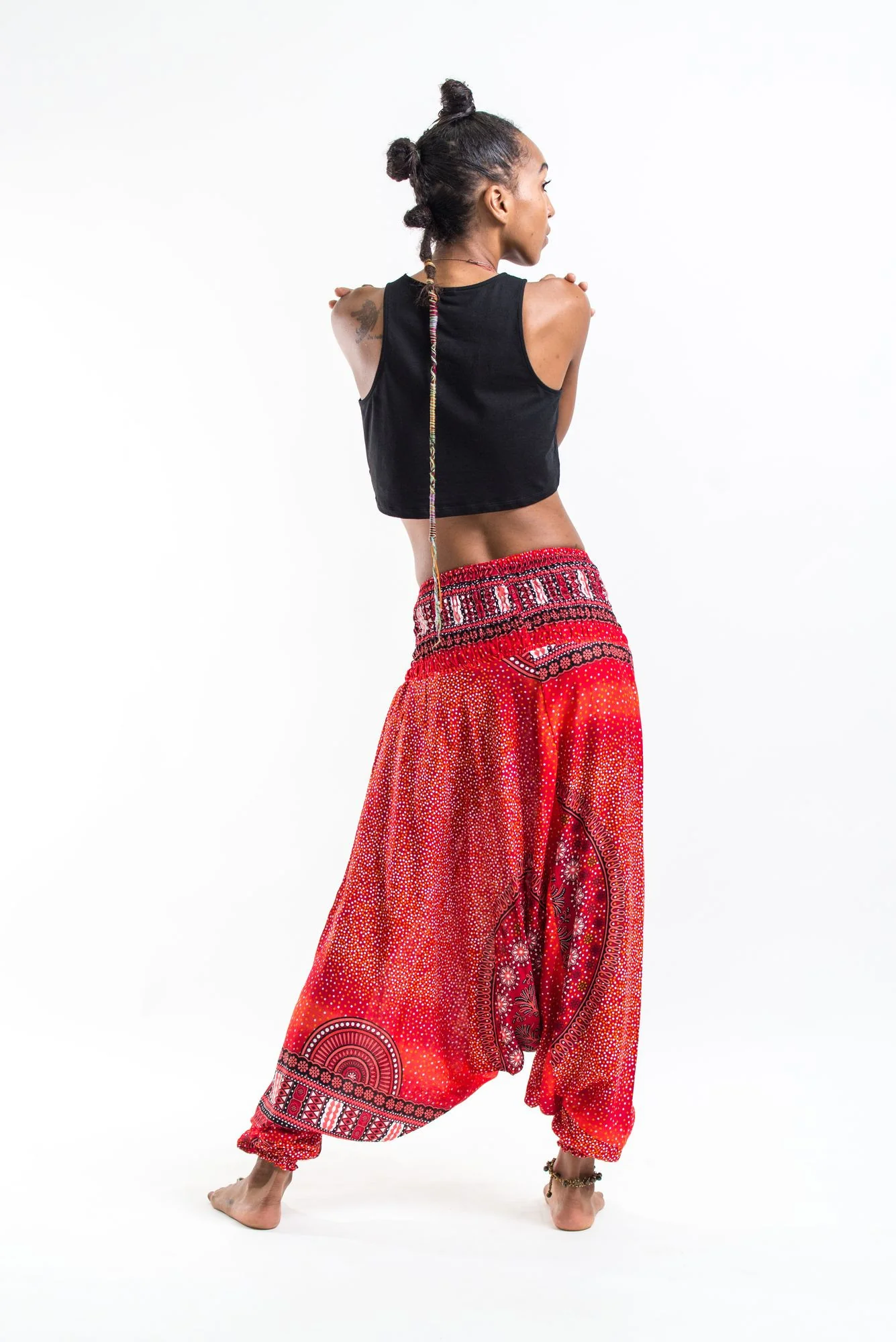 Tribal Chakras 2-in-1 Jumpsuit Harem Pants in Red - Image 5