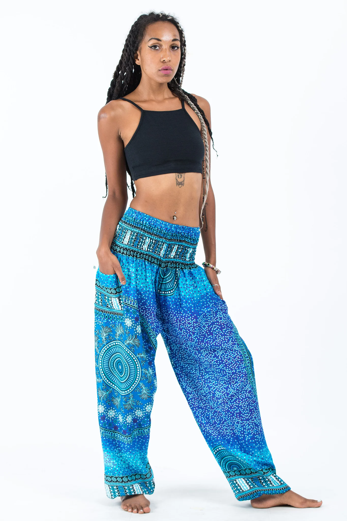 Tribal Chakras Women's Harem Pants in Blue - Image 3